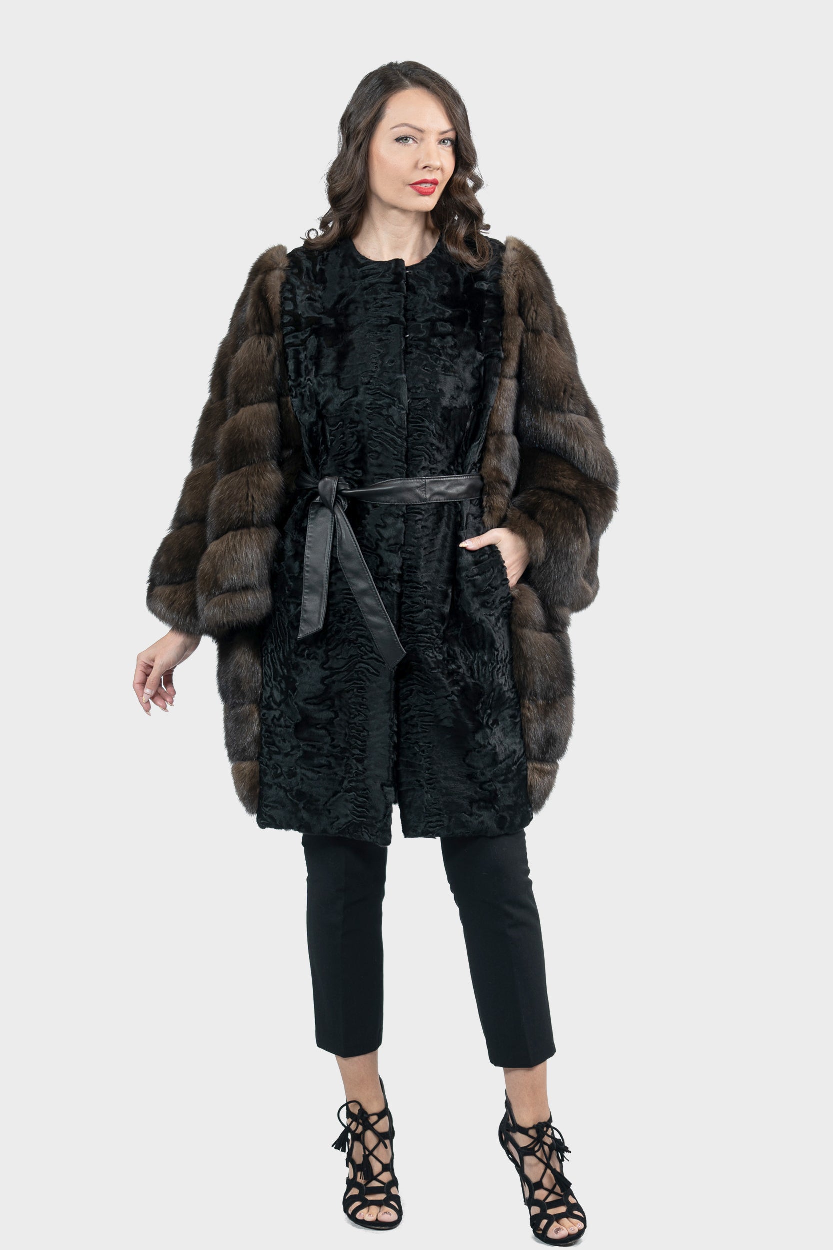 Black Swakara Cape with Russian Sable Sleeves S/S16C15