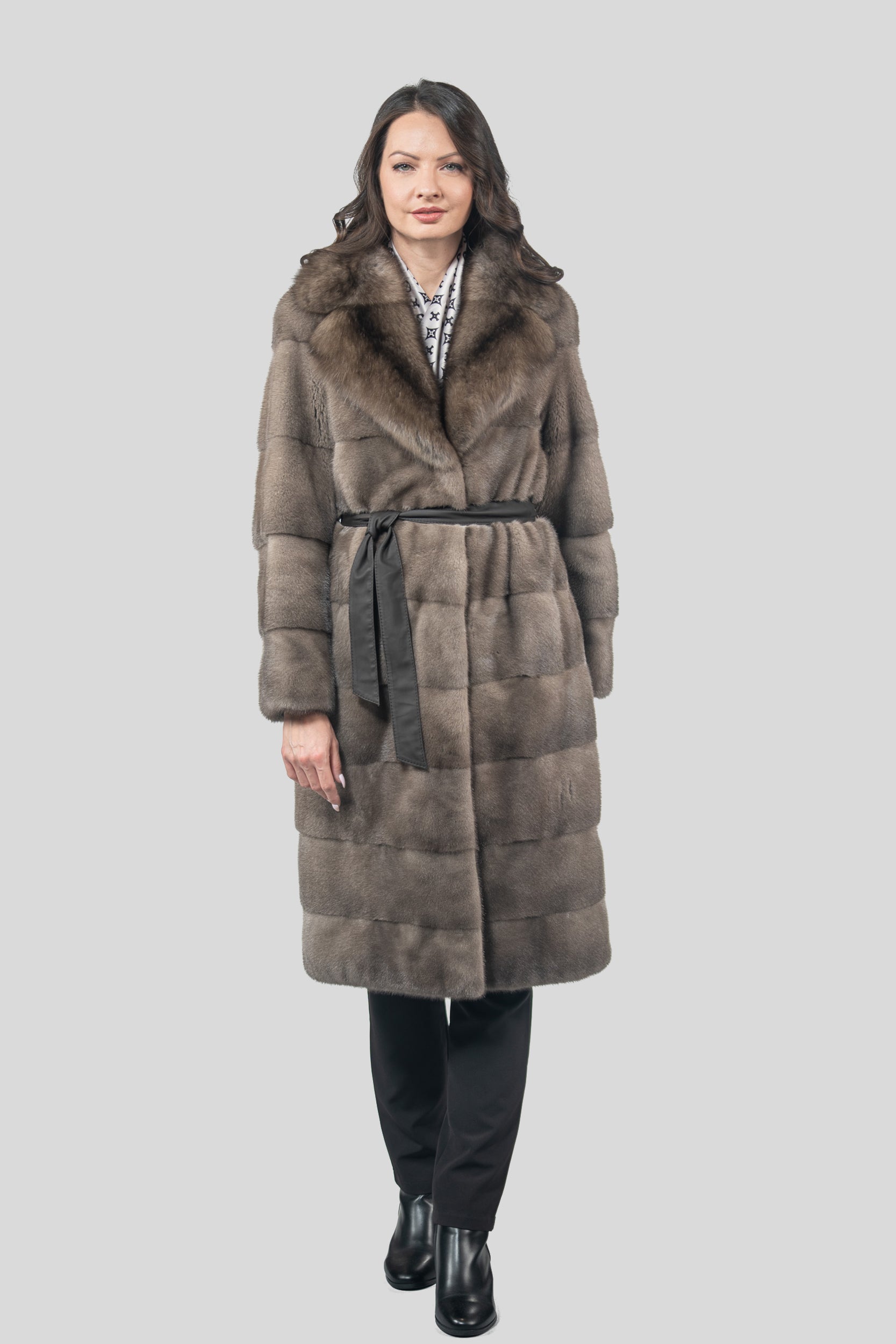 Silver Blue Mink Half Coat with Russian Sable Notch Collar P/K13c530s20