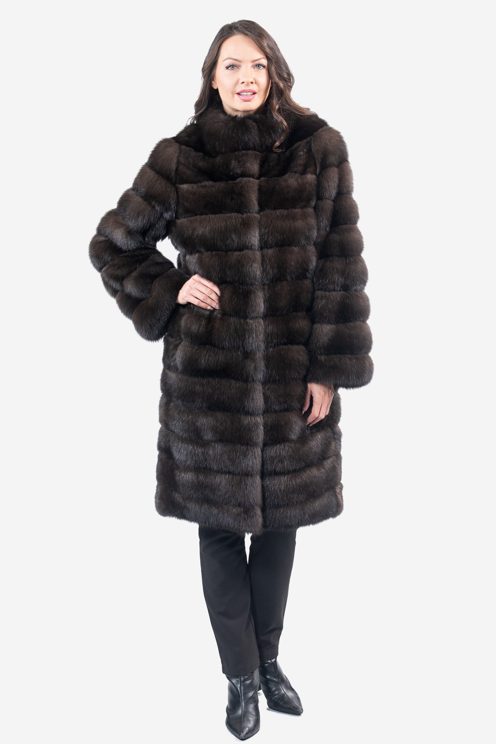 Dark Russian Sable Coat with Stand Collar P/K13C530