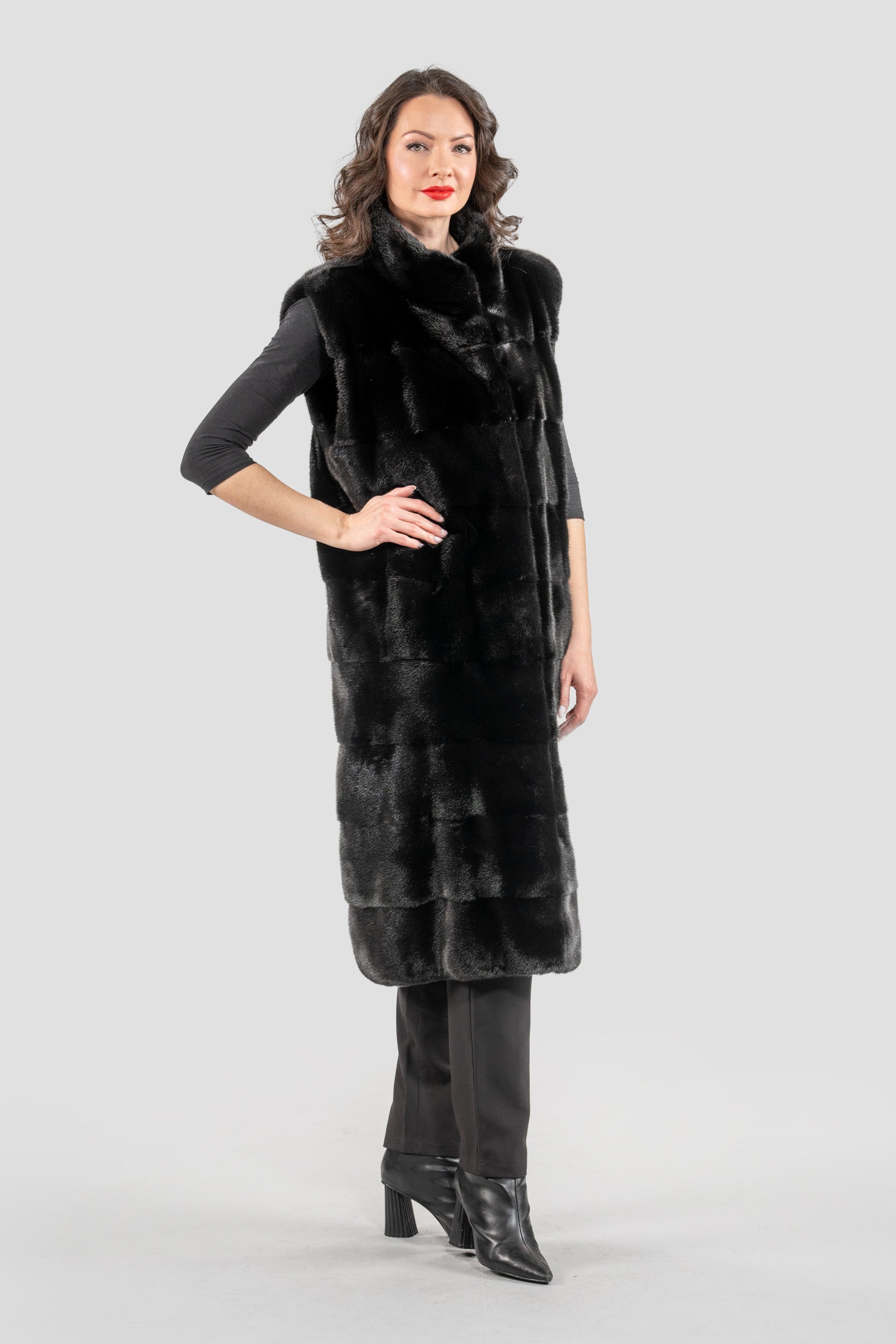 Blackglama Mink Long Vest with Stand Collar P/K13c519g530