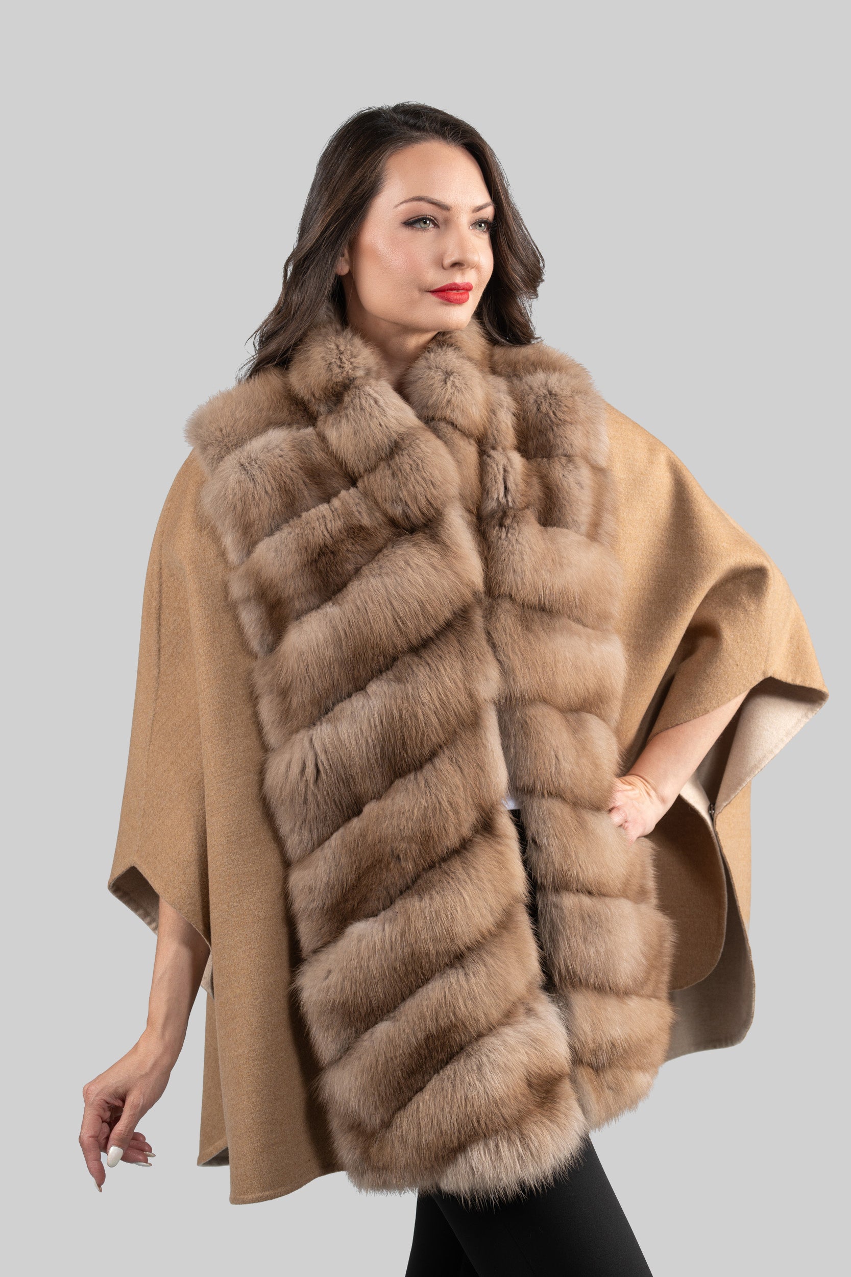 Beige Ecru Cashmere Cape with Baumarten Trim 18M950