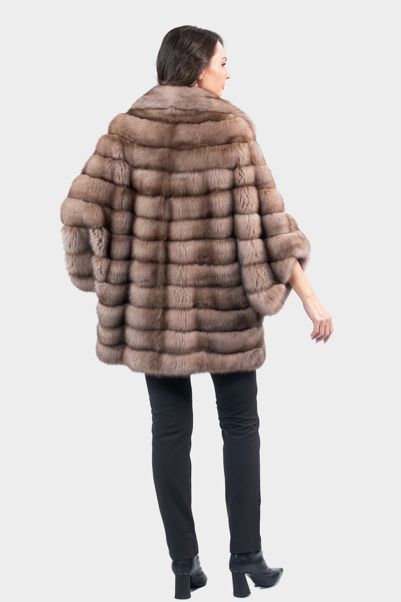 Graphite Russian Sable Cape with Notch Collar P/K13C929