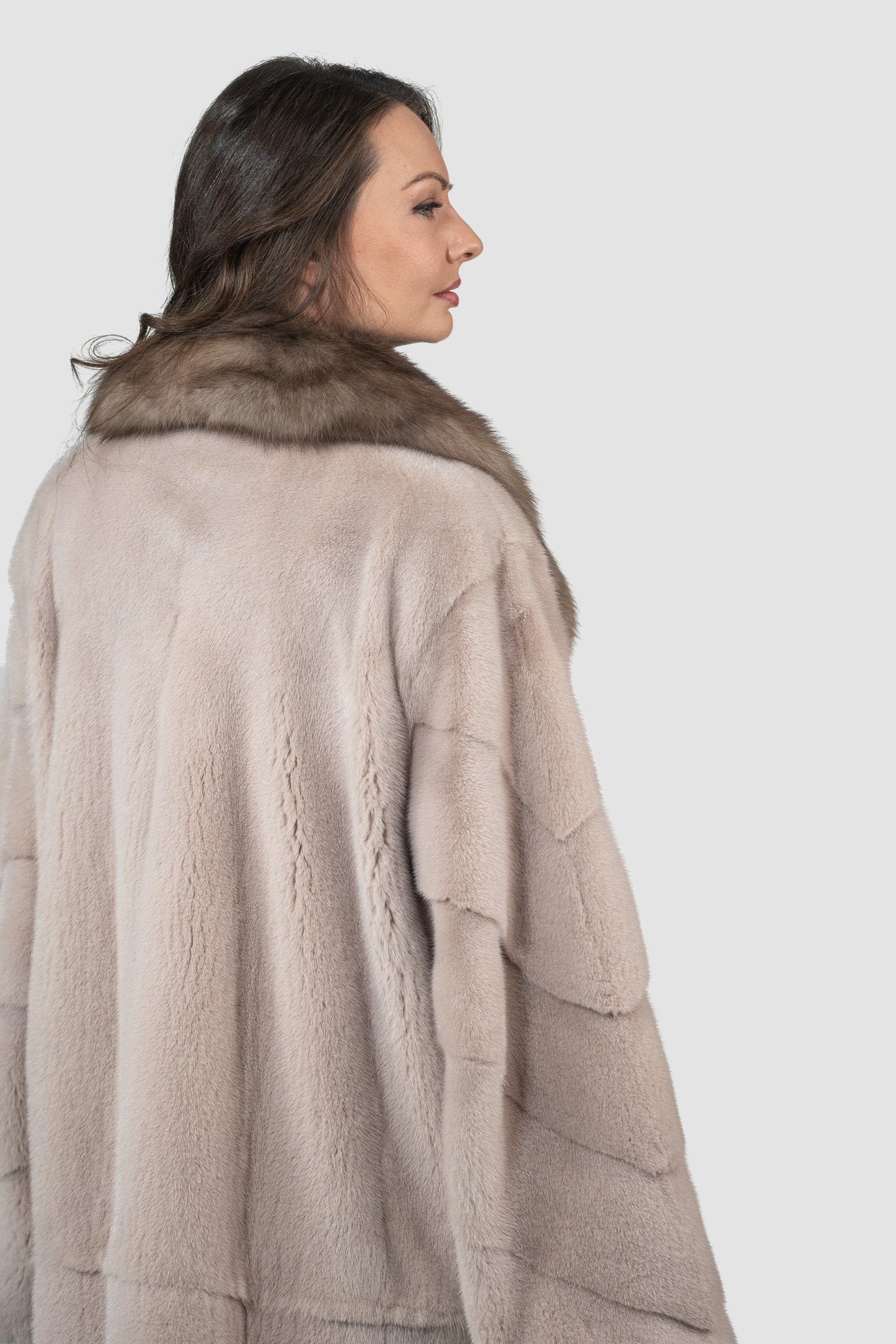 Tiramisu Mink Half Coat with Russian Sable-Trimmed Notch Collar S/S19C439