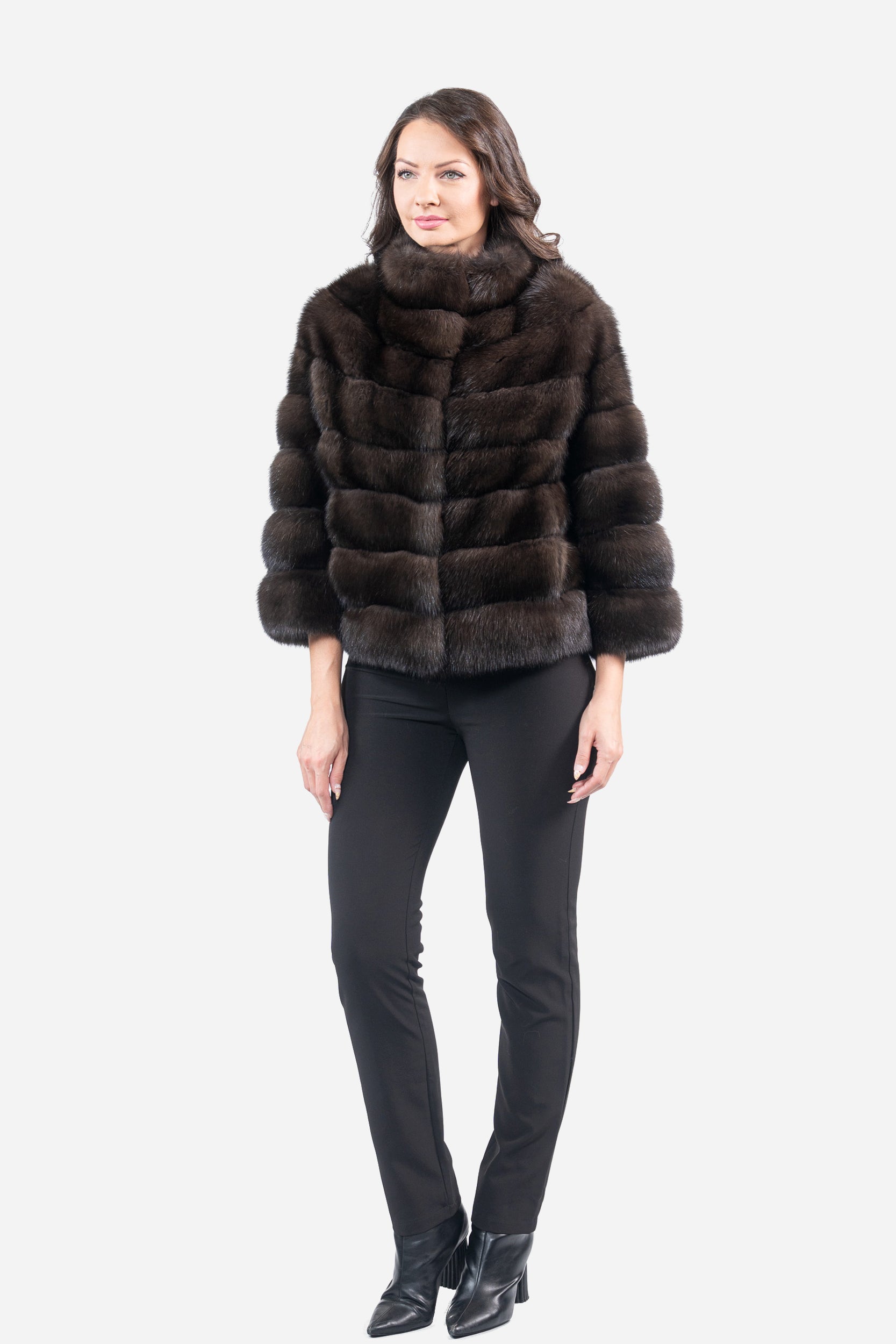 Dark Russian Sable Jacket with Stand Collar P/K16cm643G