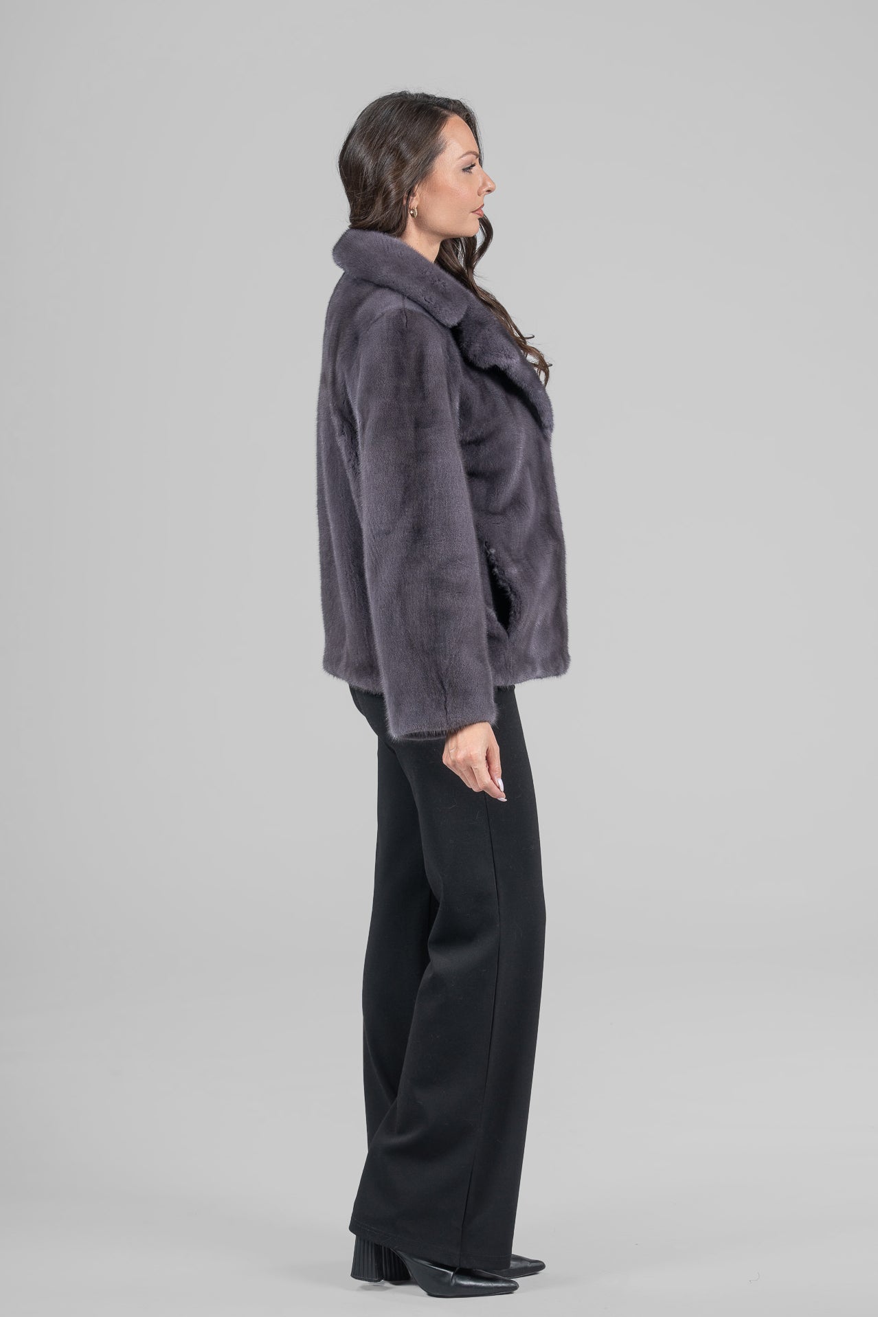 Grey Moon Mink Fur Jacket with Notch Collar L/O13C528s20