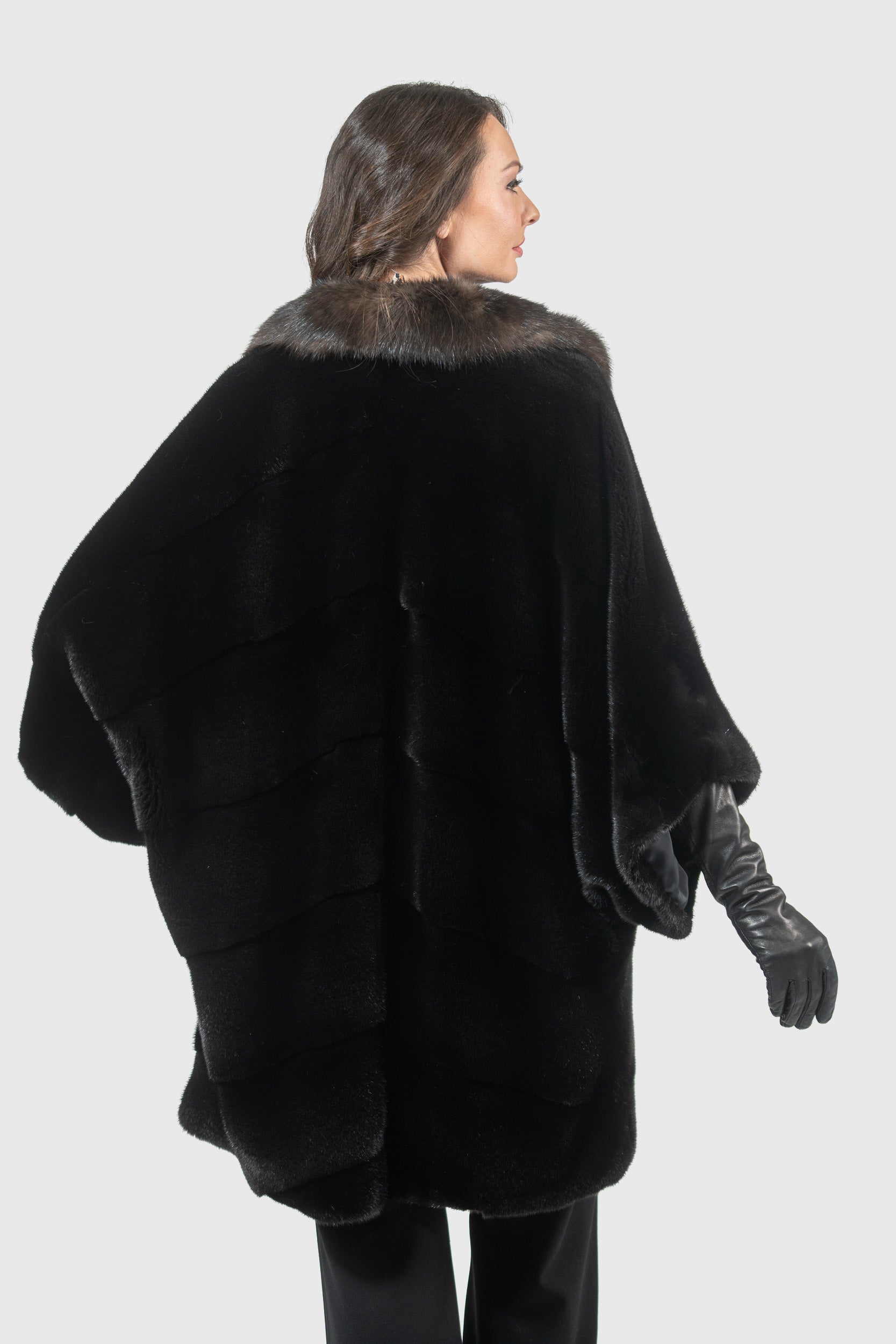 Blackglama Mink Cape with Russian Sable Notch Collar P/K13C929