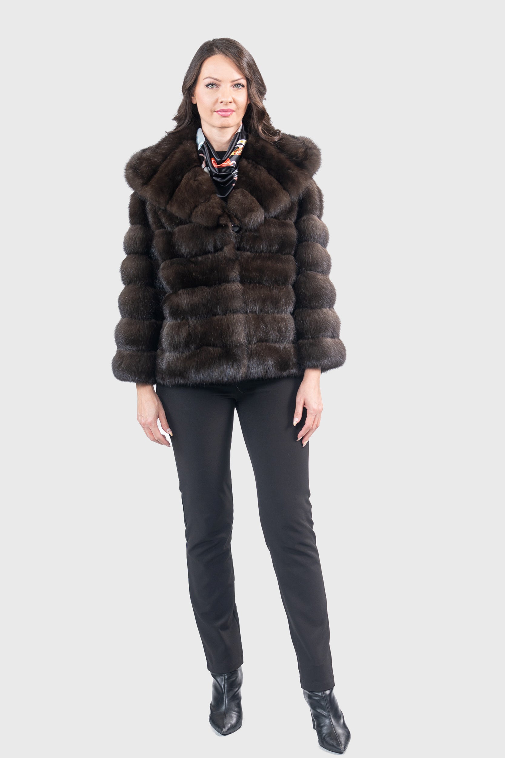 Dark Russian Sable Jacket with Hood P/K13C540