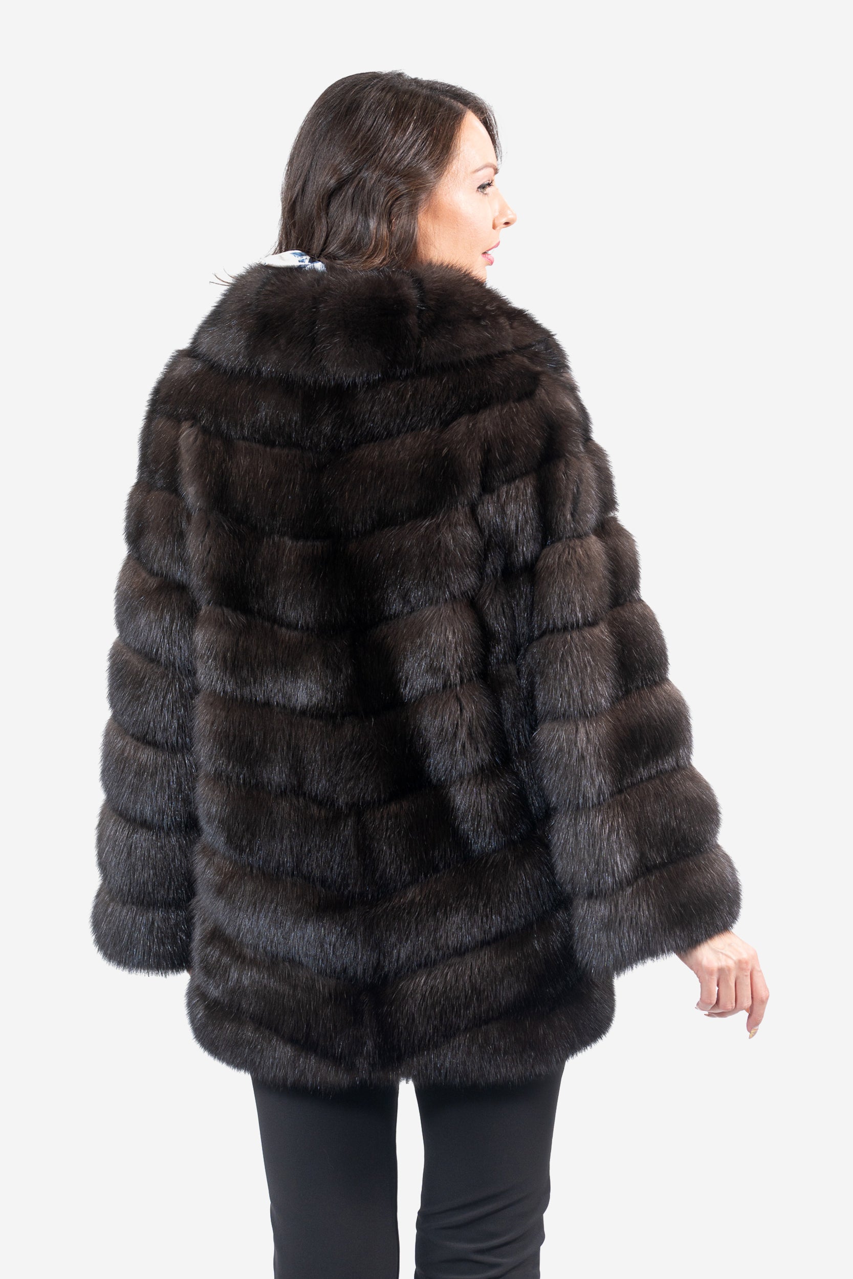 Dark Russian Sable Half Coat With Shawl Collar V/K13C530gC17