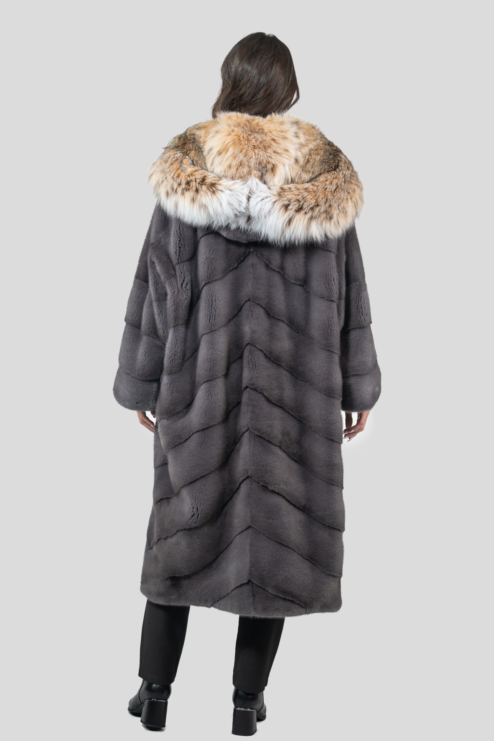 Grey Moon Mink Coat with Bobcat Hood A/K13C850
