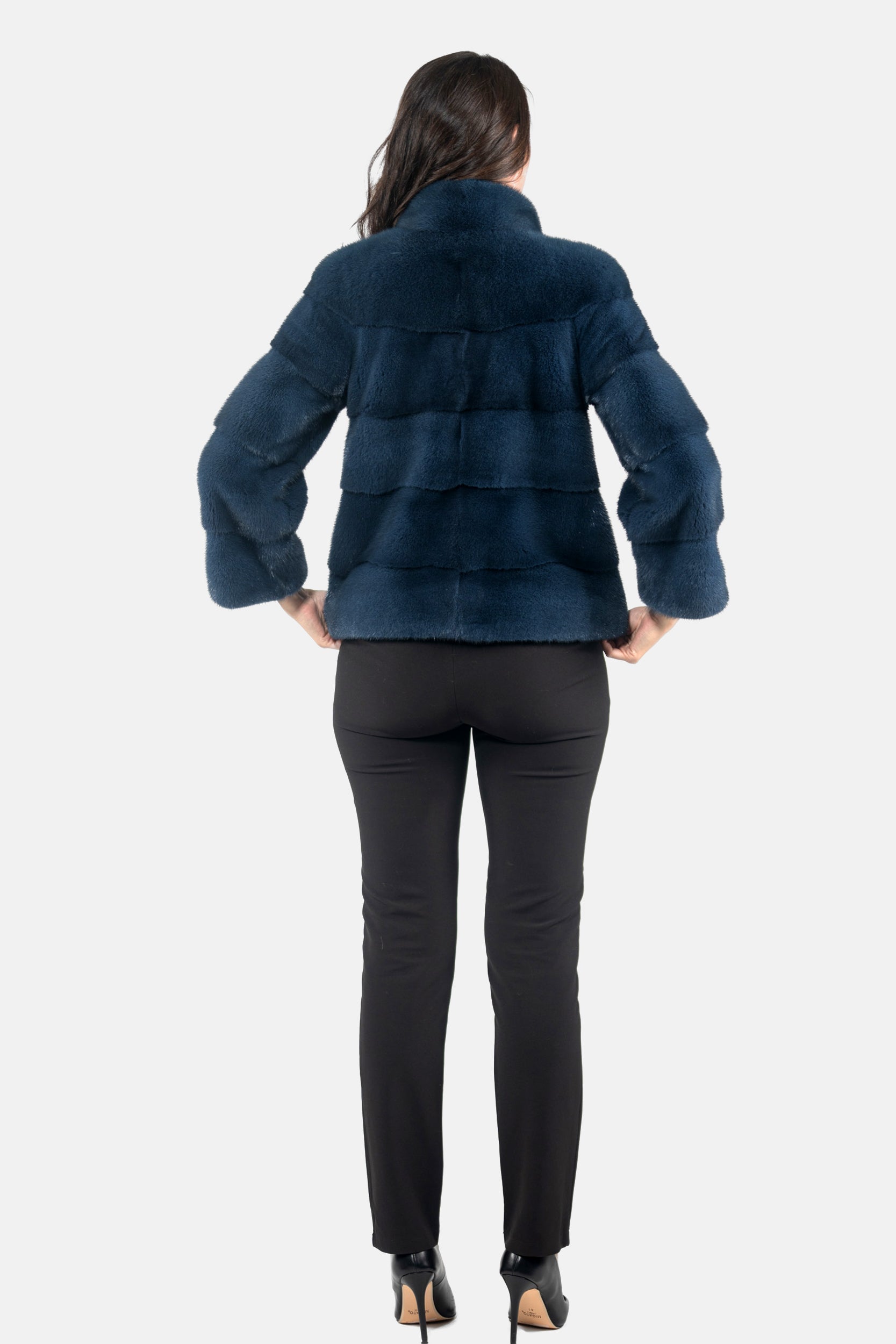 Blue Jean Mink Jacket with Stand Collar and Zipper P/K13C224