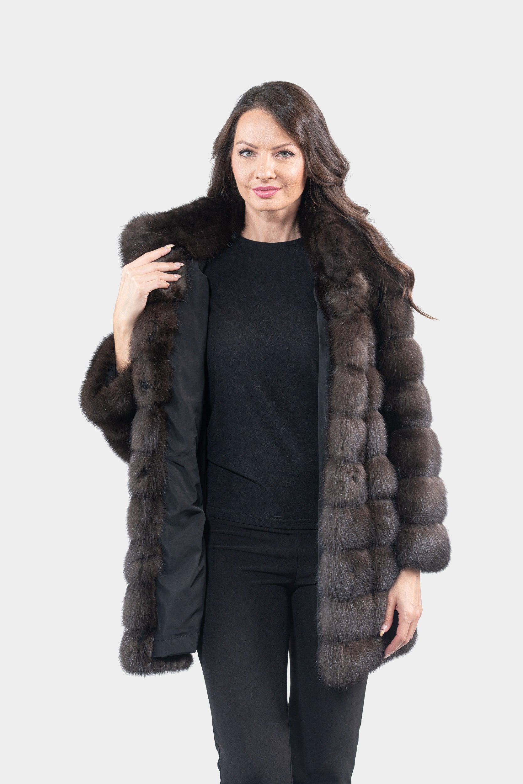 Dark Russian Sable Coat with Stand Collar P/K13C530