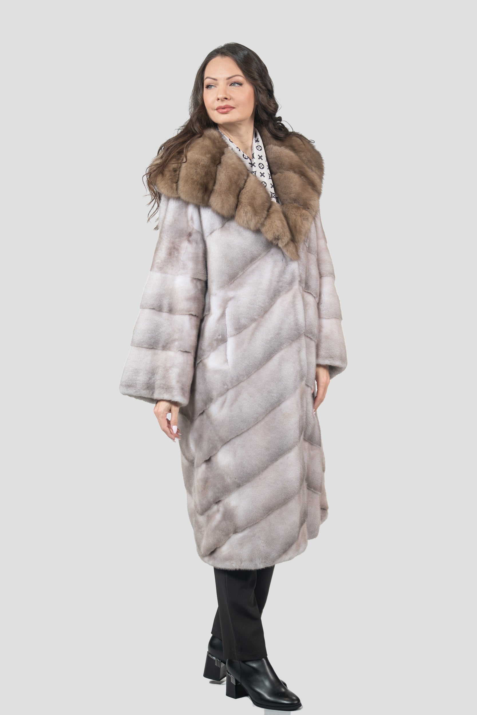 Silver Blue Mink Coat with Russian Sable Hood A/K13C850
