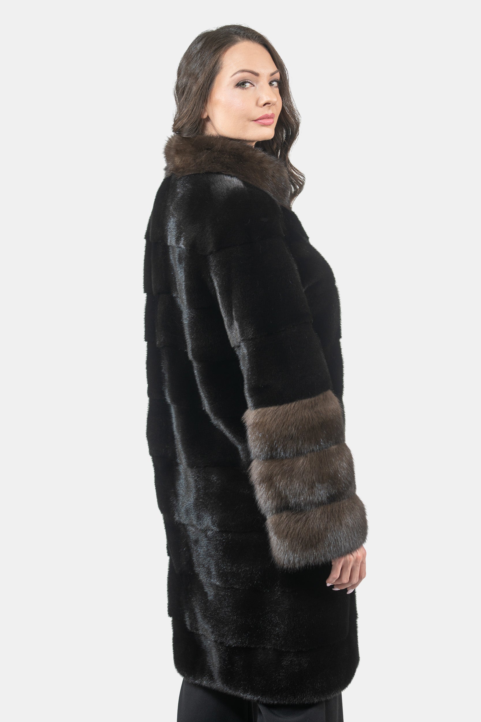 Blackglama Mink Half Coat with Russian Sable Stand Collar P/K16c510