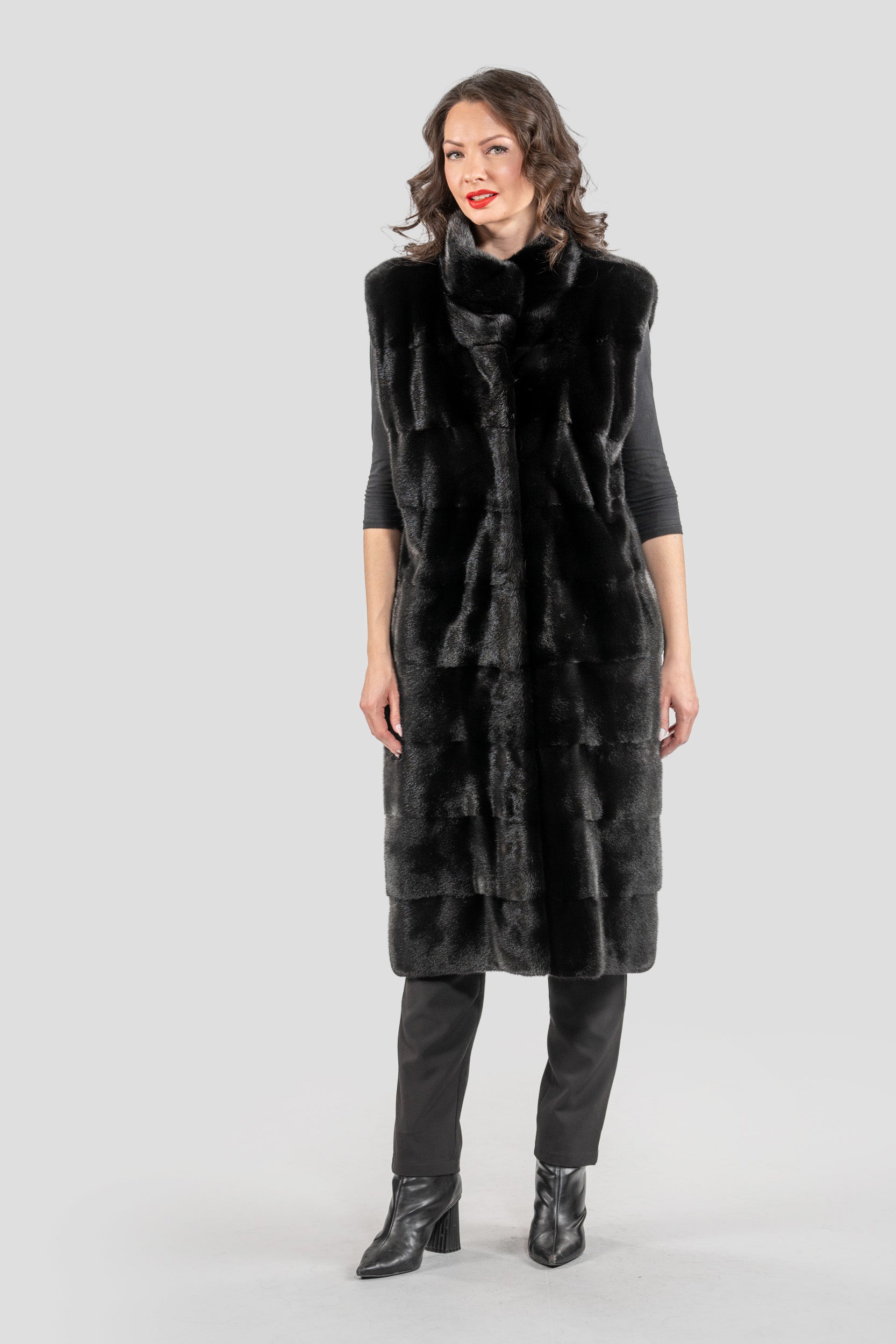 Blackglama Mink Long Vest with Stand Collar P/K13c519g530