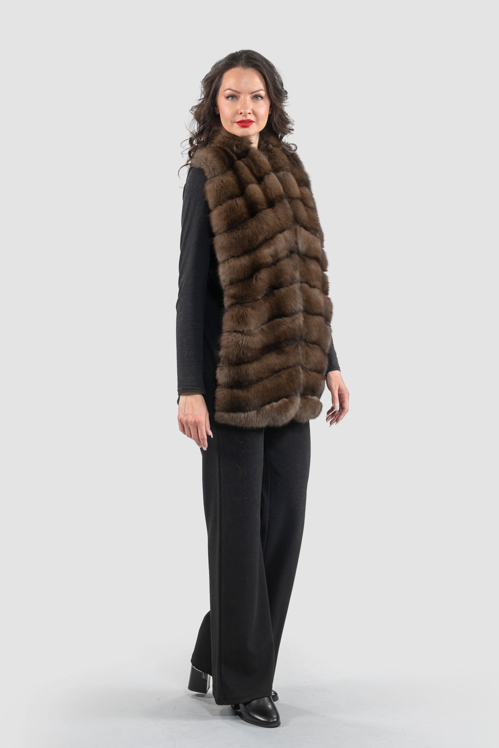 Black Cashmere Vest with Russian Sable Trim 17C8003