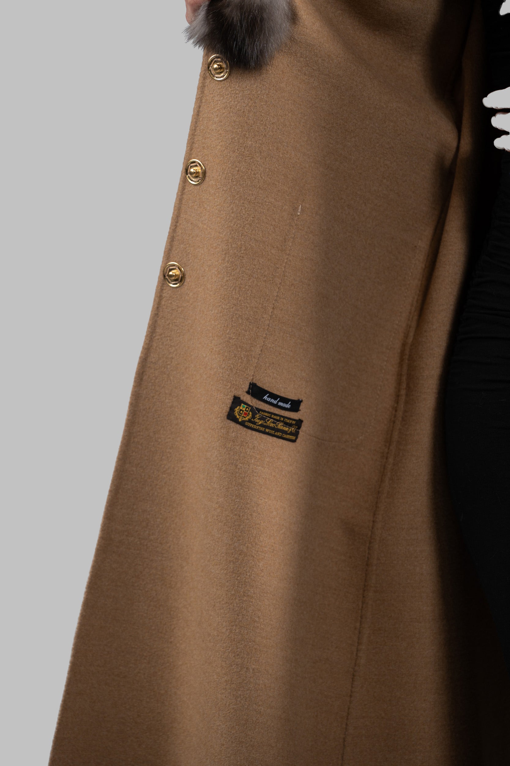 Ecru Cashmere Coat with Russian Sable Notch Collar 22CA235