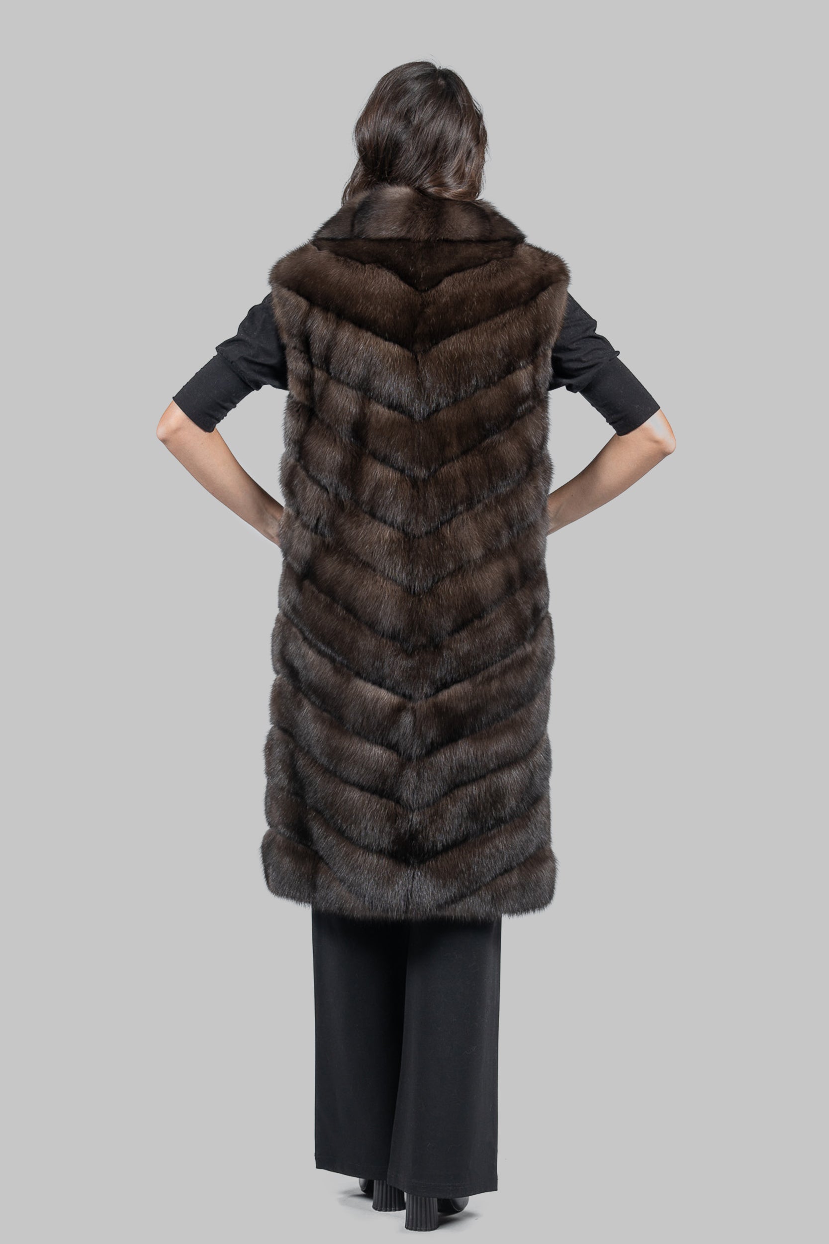Dark Sable Long Vest with Notch Collar V/K13c519s20