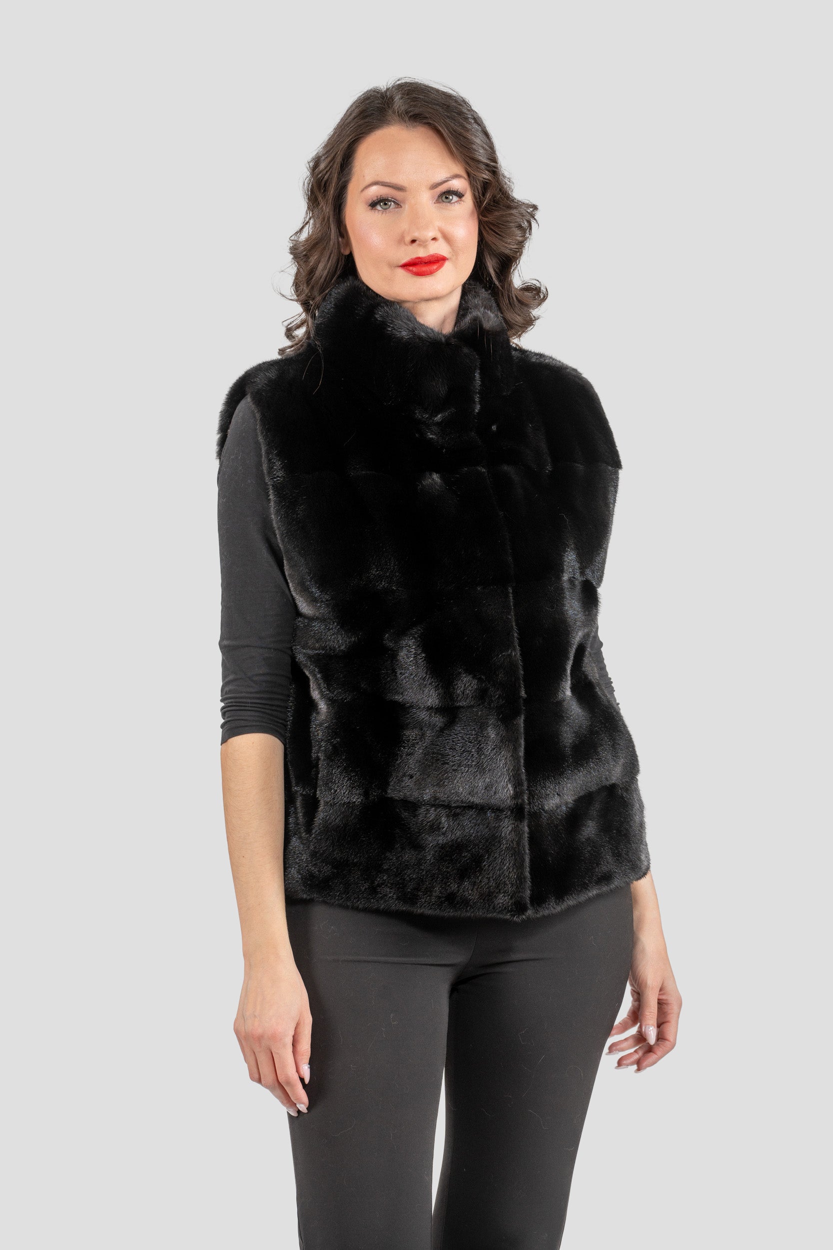 Blackglama Mink Short Vest with Stand Collar P/K13c519g530