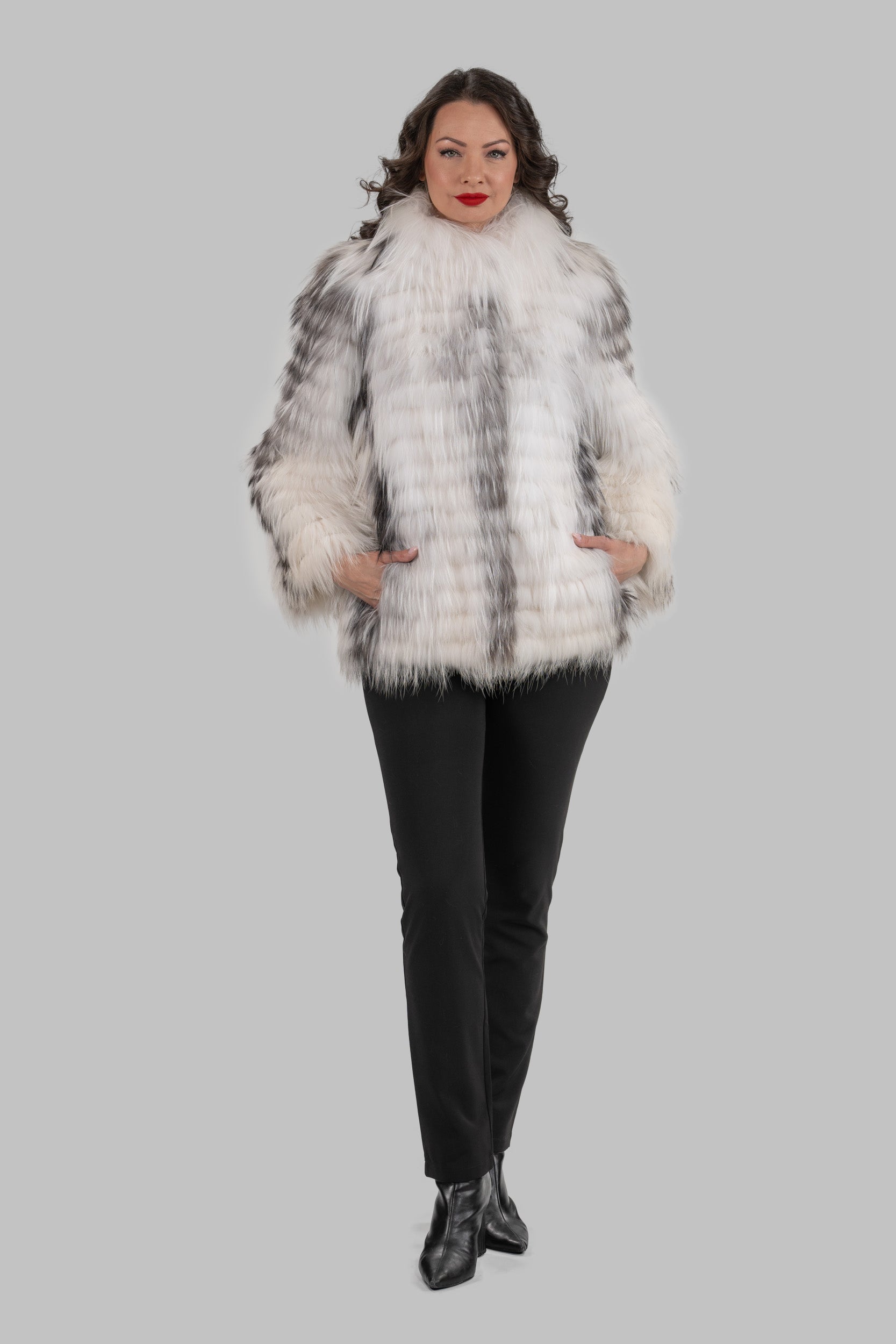 Arctic Marble Fox Jacket with Stand Collar 13C528