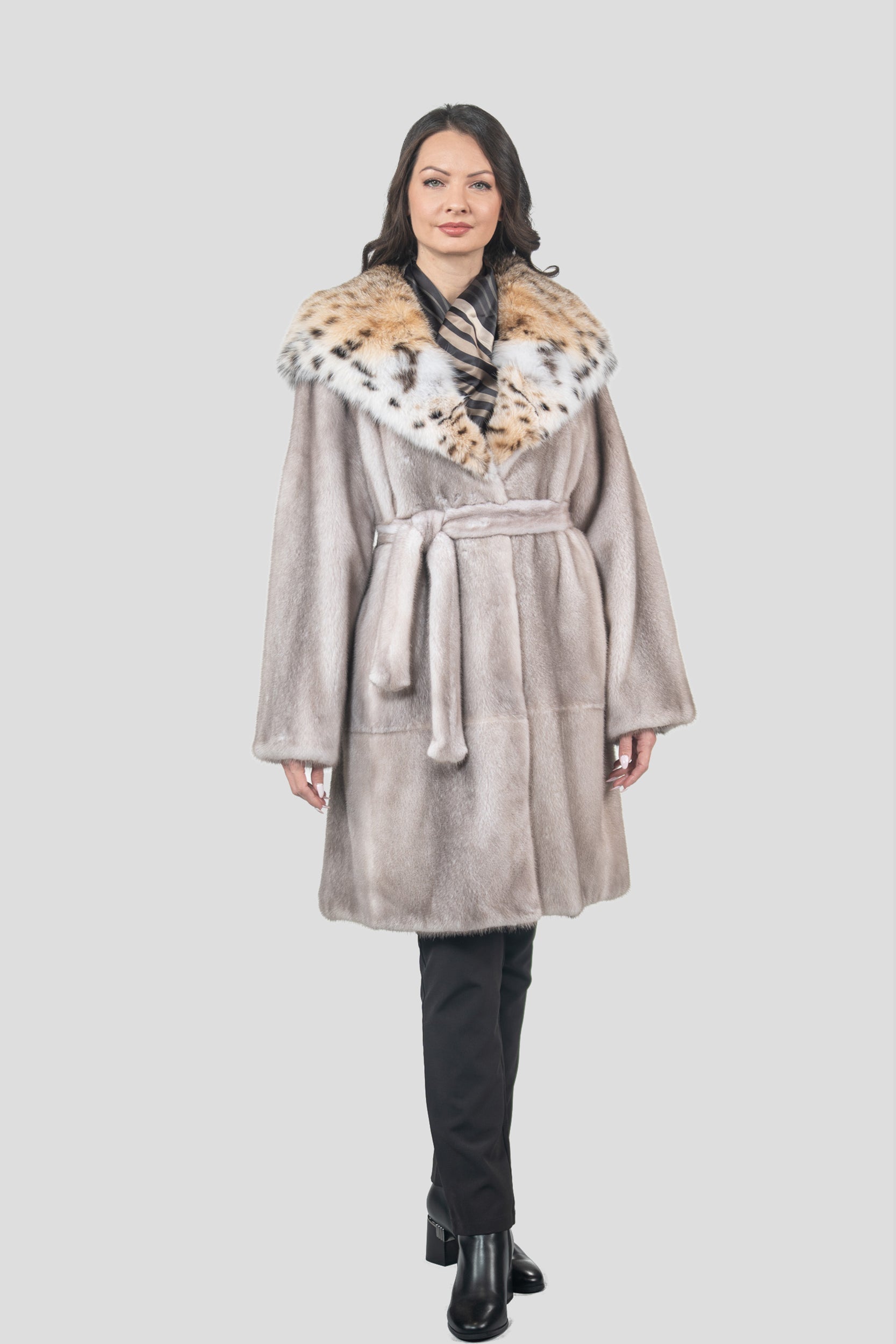 Silver Blue Mink Coat with Bobcat Hood S/S13C978