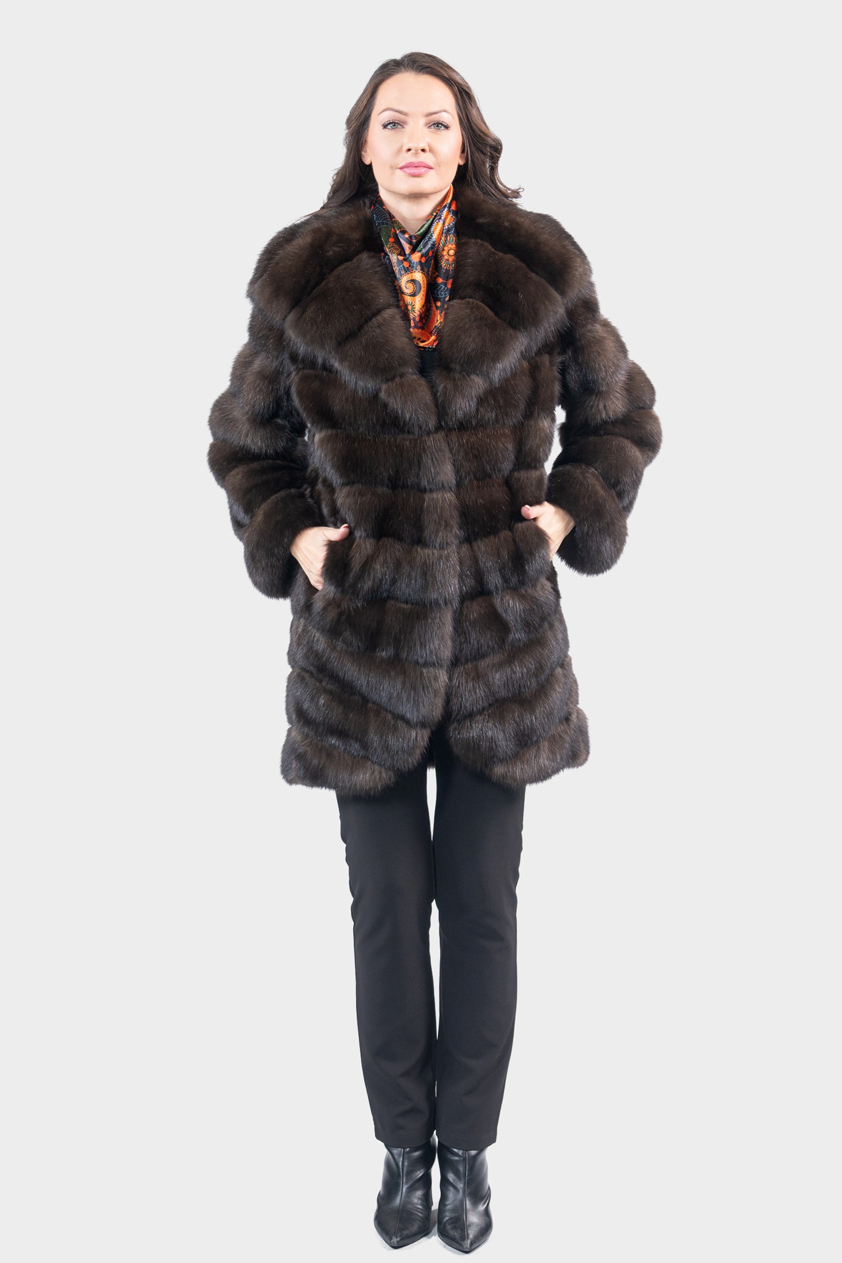 Dark Russian Sable Half Coat with Attached Hood V/K13C540o