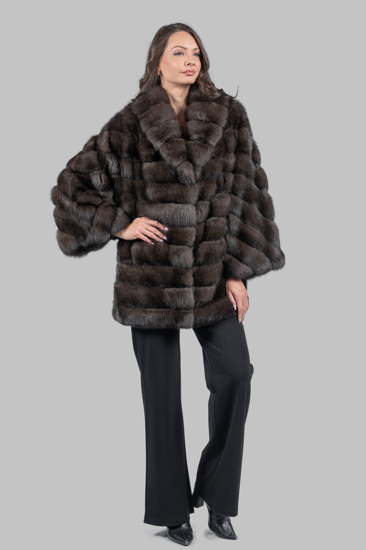 Dark Russian Sable Half Coat with Shawl Collar P/K23C919
