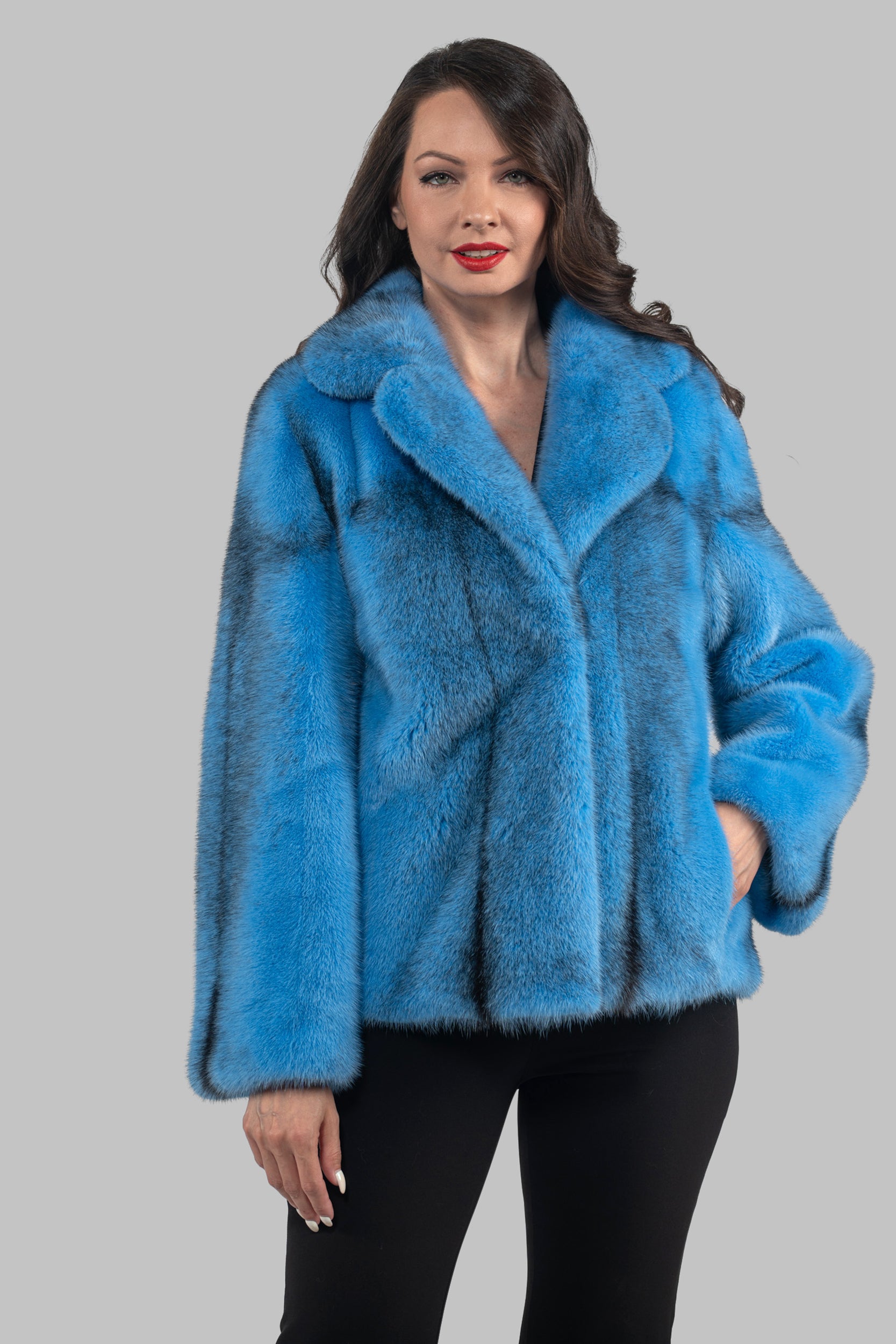 Blue Sky Cross Mink Jacket with Notch Collar L/O13C528S20