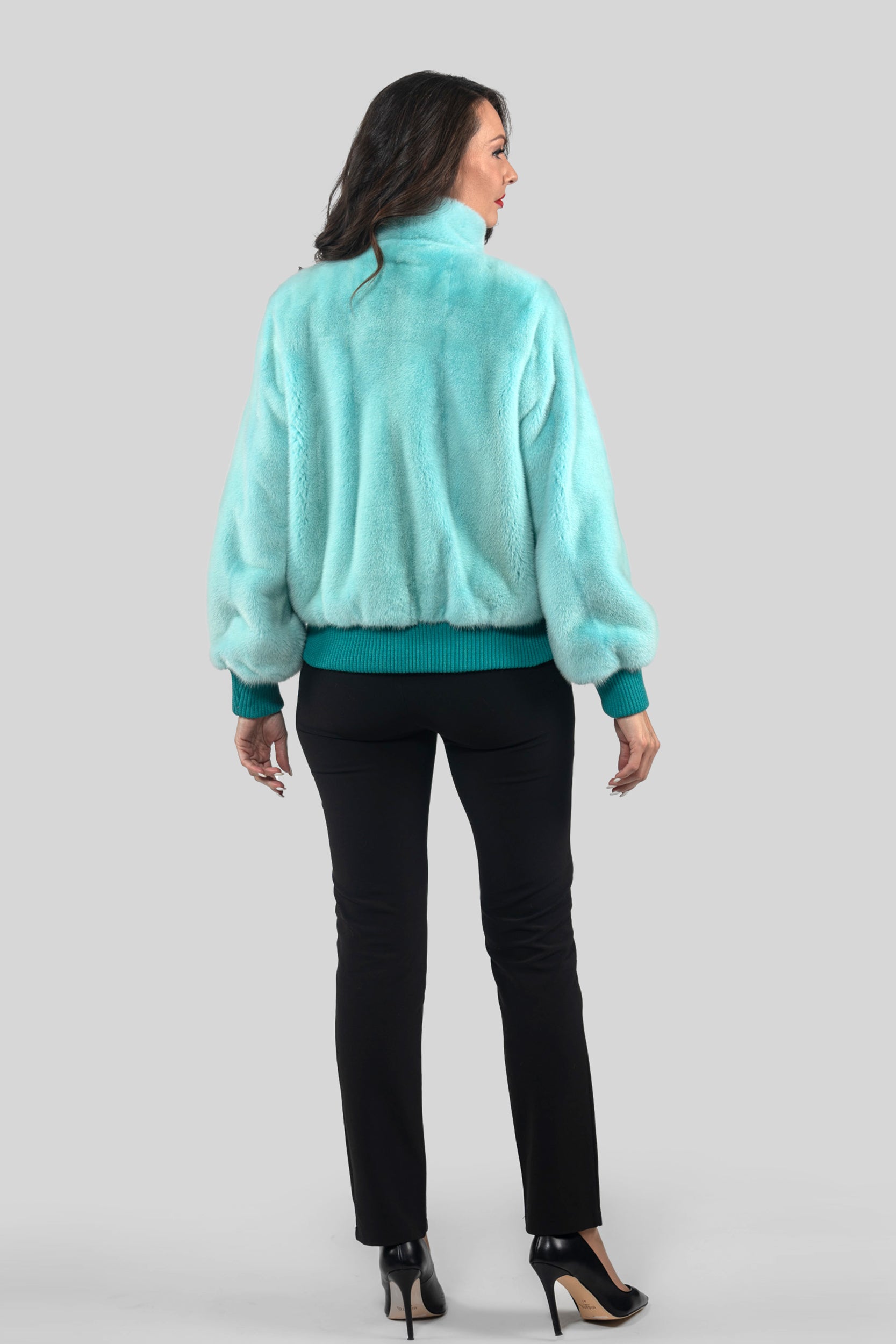 Mint Mink Bomber Jacket With stand Collar L/O13C224