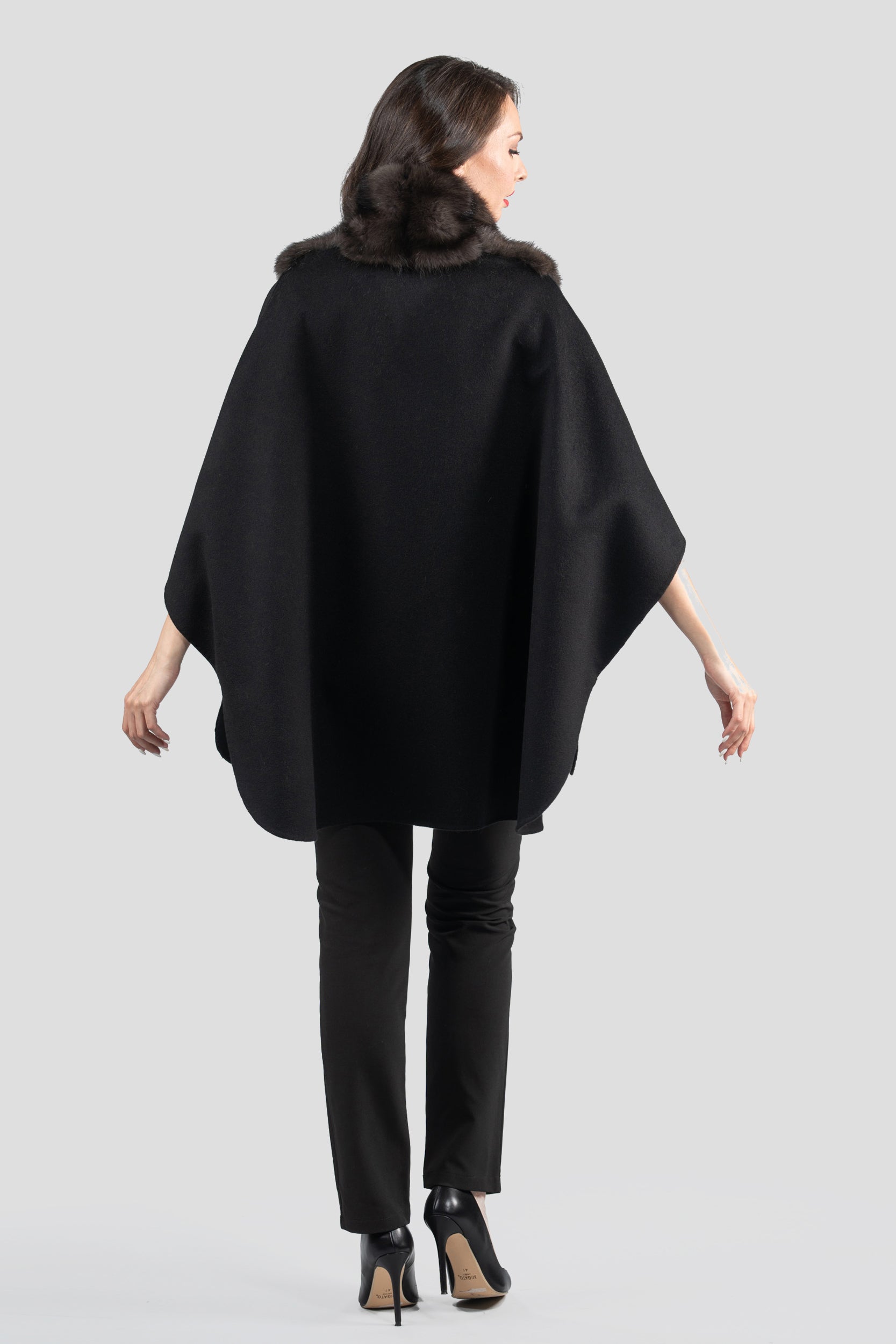Black Cashmere Cape with Russian Sable Trim 18M950