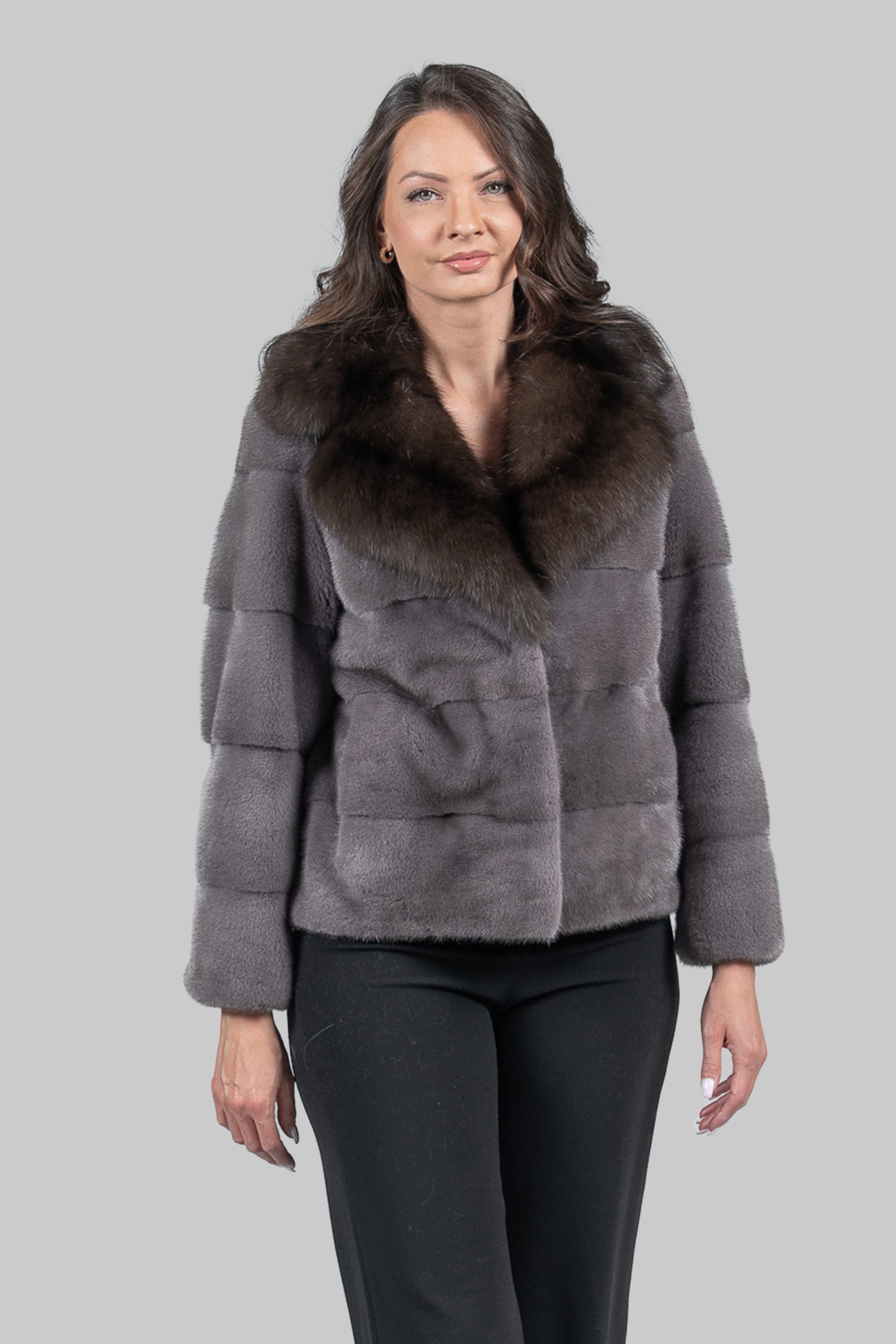 Grey Moon Mink Jacket with Russian Sable Collar P/K13C528s20