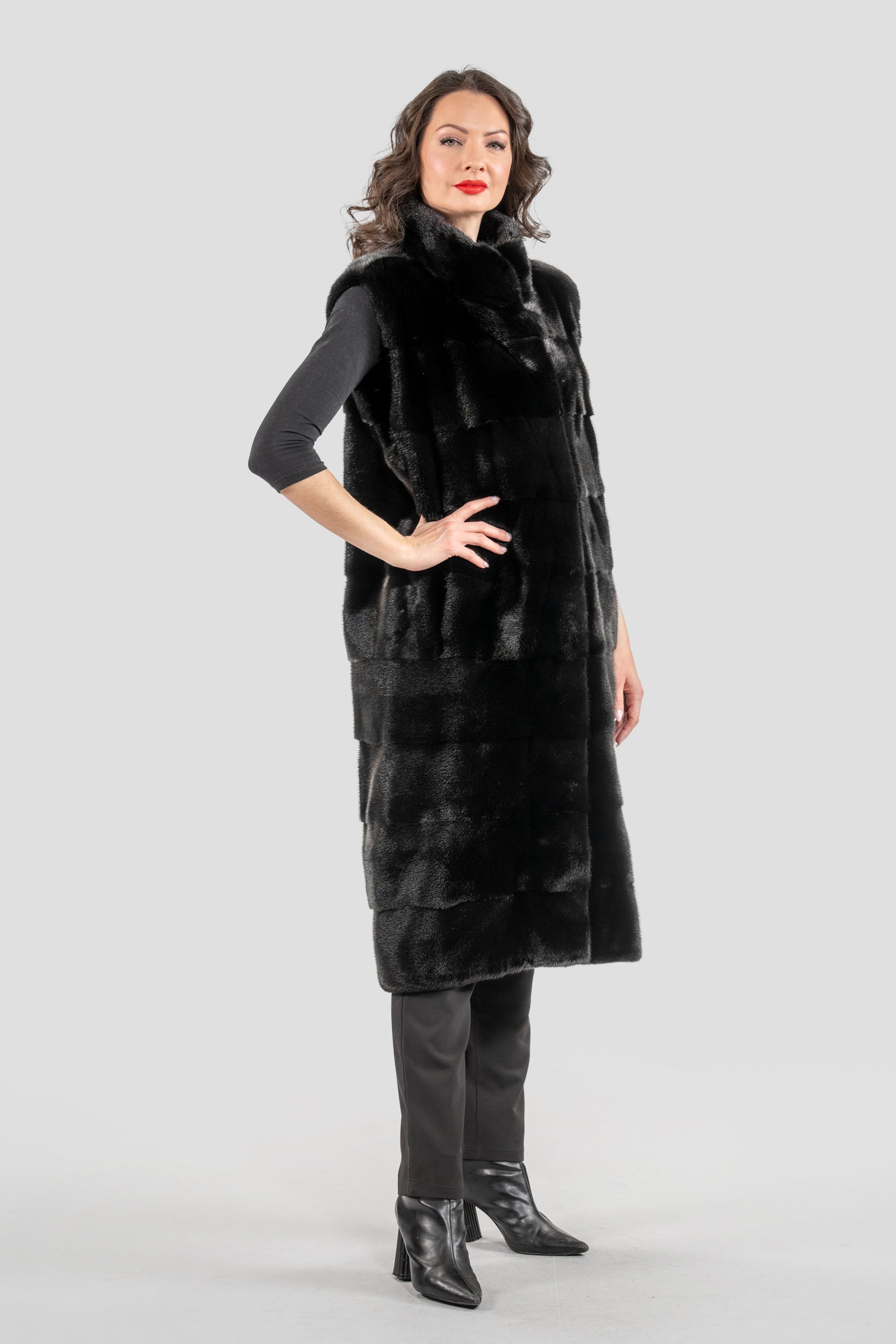 Blackglama Mink Long Vest with Stand Collar P/K13c519g530