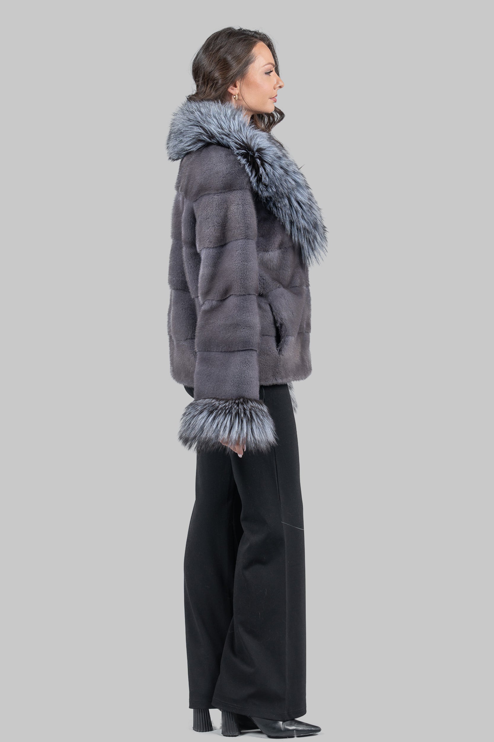 Grey Moon Mink Jacket with Fox Fur Trim P/K13C528s20