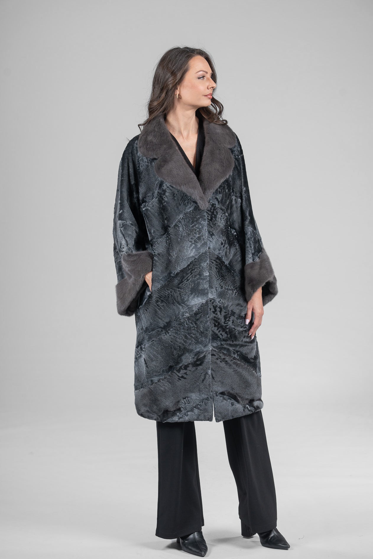 Acciaio Swakara Oversized Half Coat with Titanium Mink Trim A/K13C848gs20v30