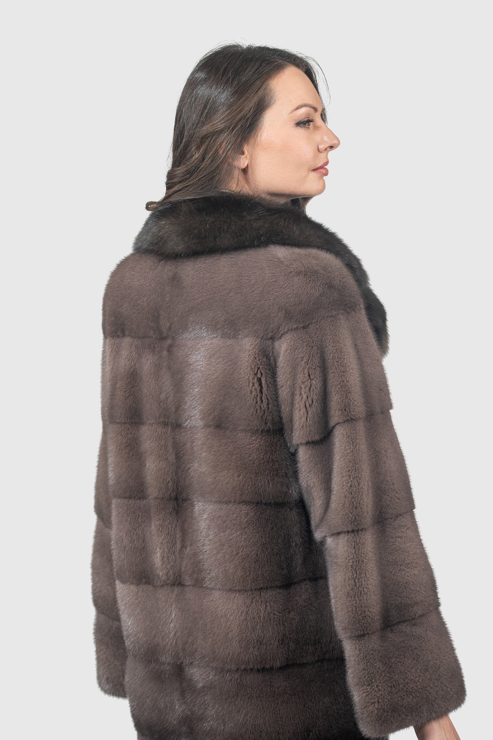 Wood Mink Half Coat with Russian Sable Notch Collar P/K13c530s20