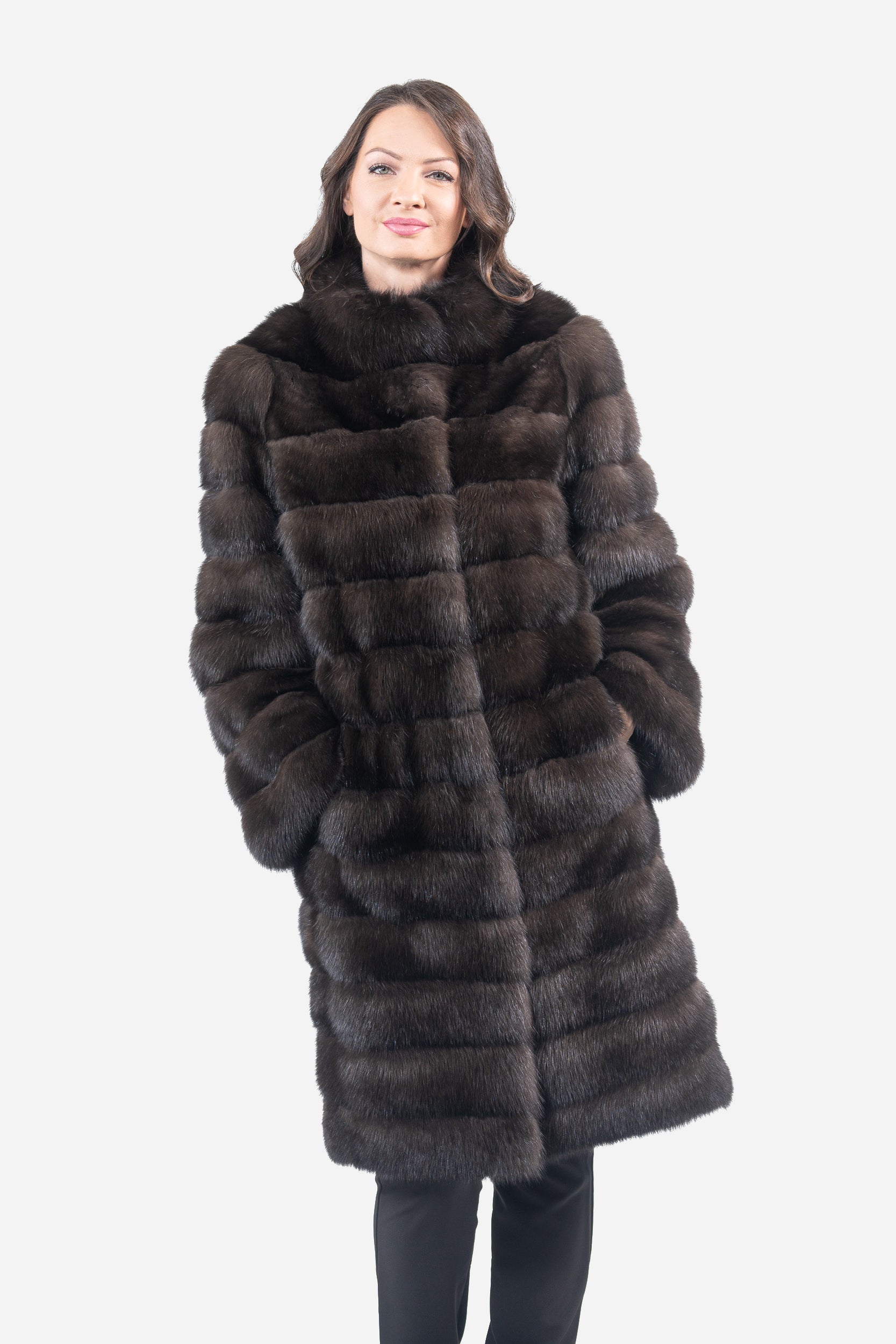 Reversible Dark Russian Sable Half Coat with Stand Collar P/K13C530