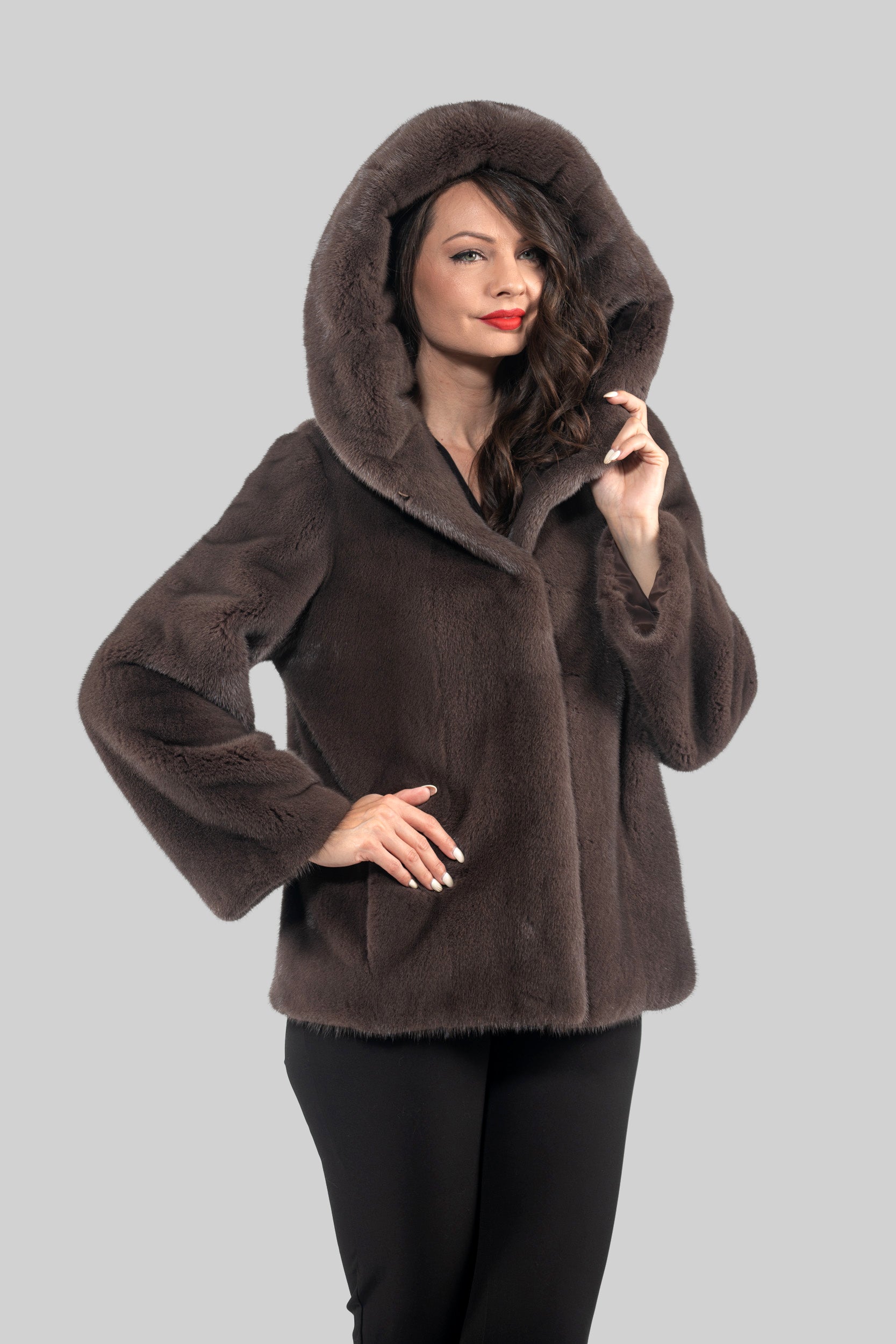 Wood Mink Jacket with Attached Hood L/O13C543H