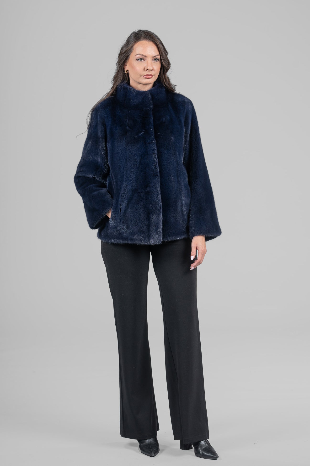 Purple Mink Fur Jacket with Stand Collar L/O13C528