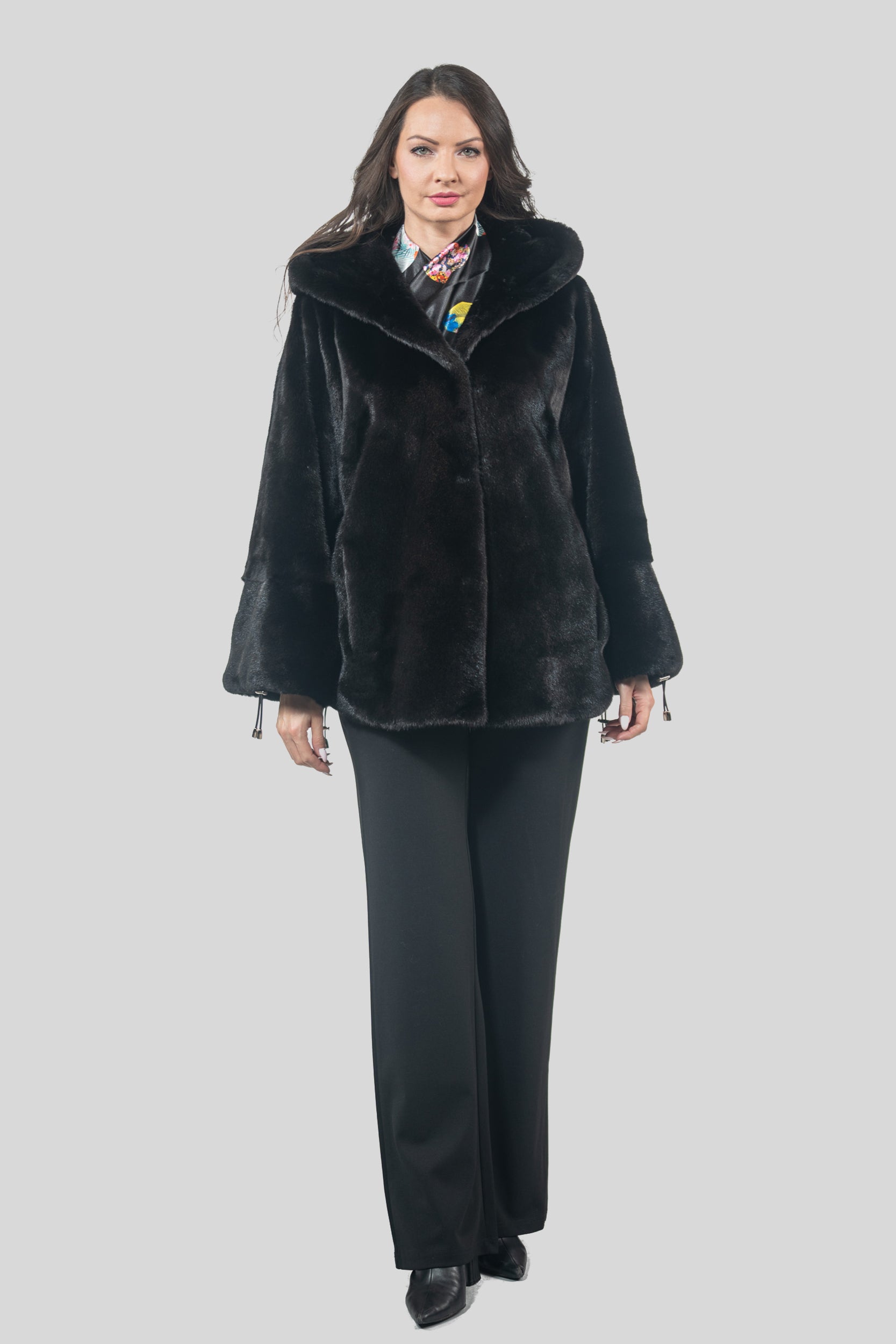 Black Mink Jacket with Hood L/OR5