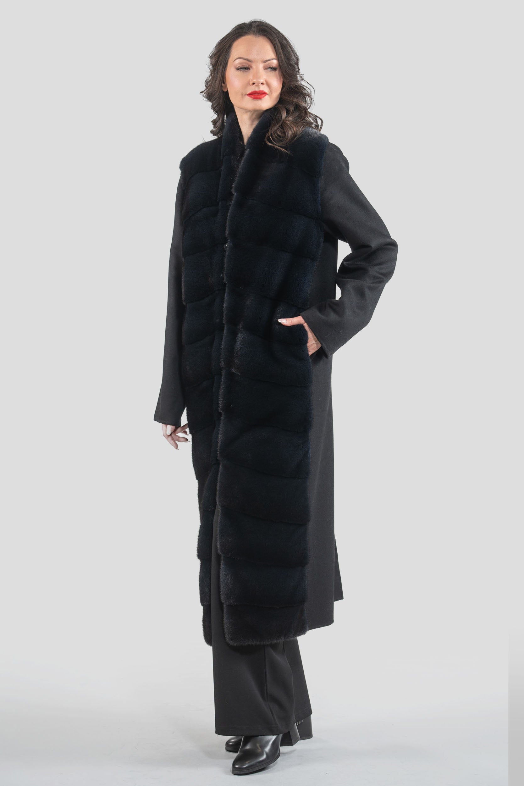 Black Cashmere Coat with Mink Trim 17c8003