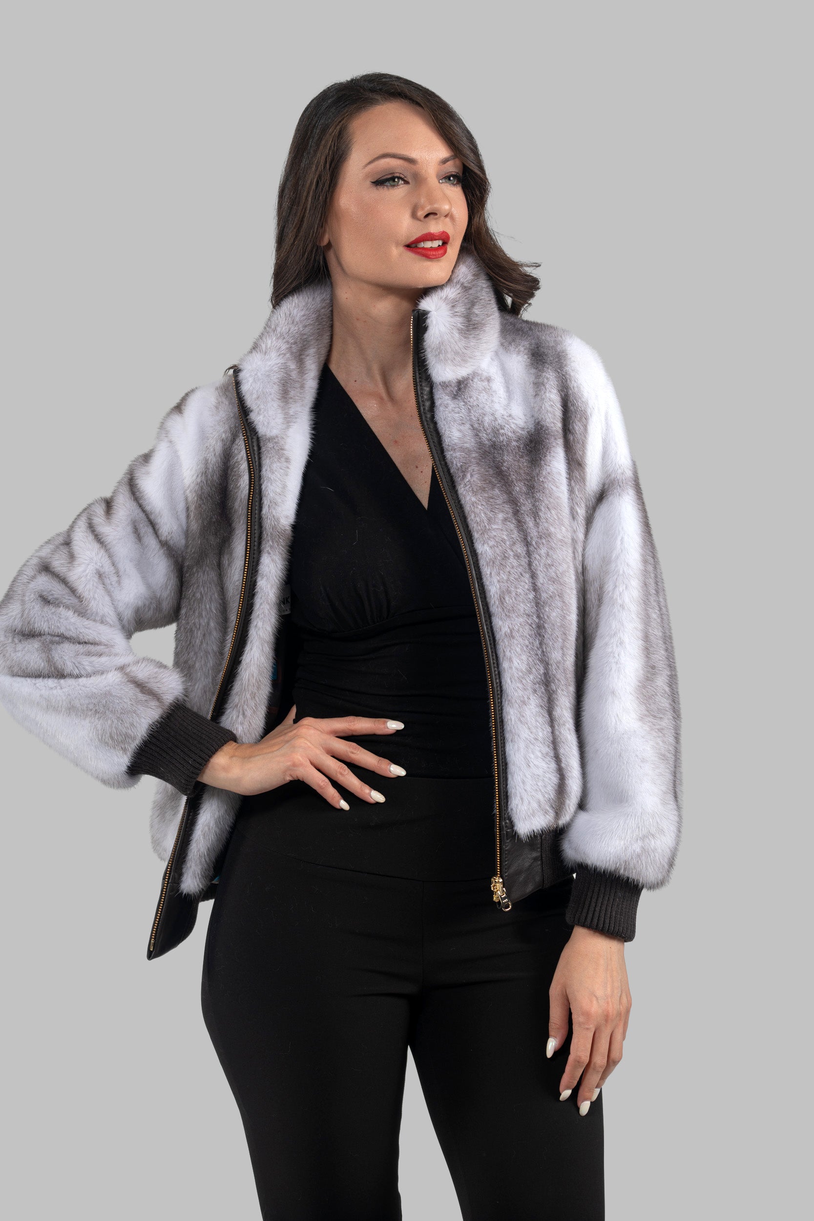 Silver Cross Mink Bomber Jacket with Stand Collar L/O13C224