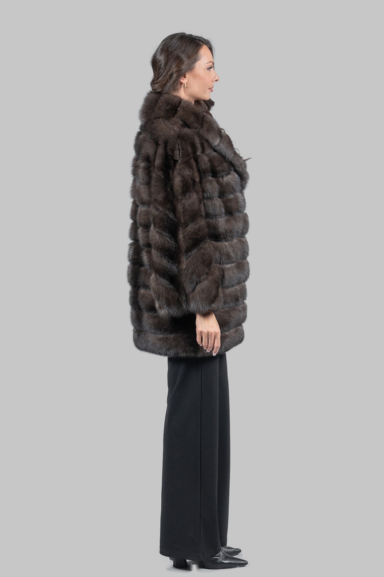 Dark Russian Sable Half Coat with Shawl Collar P/K23C919