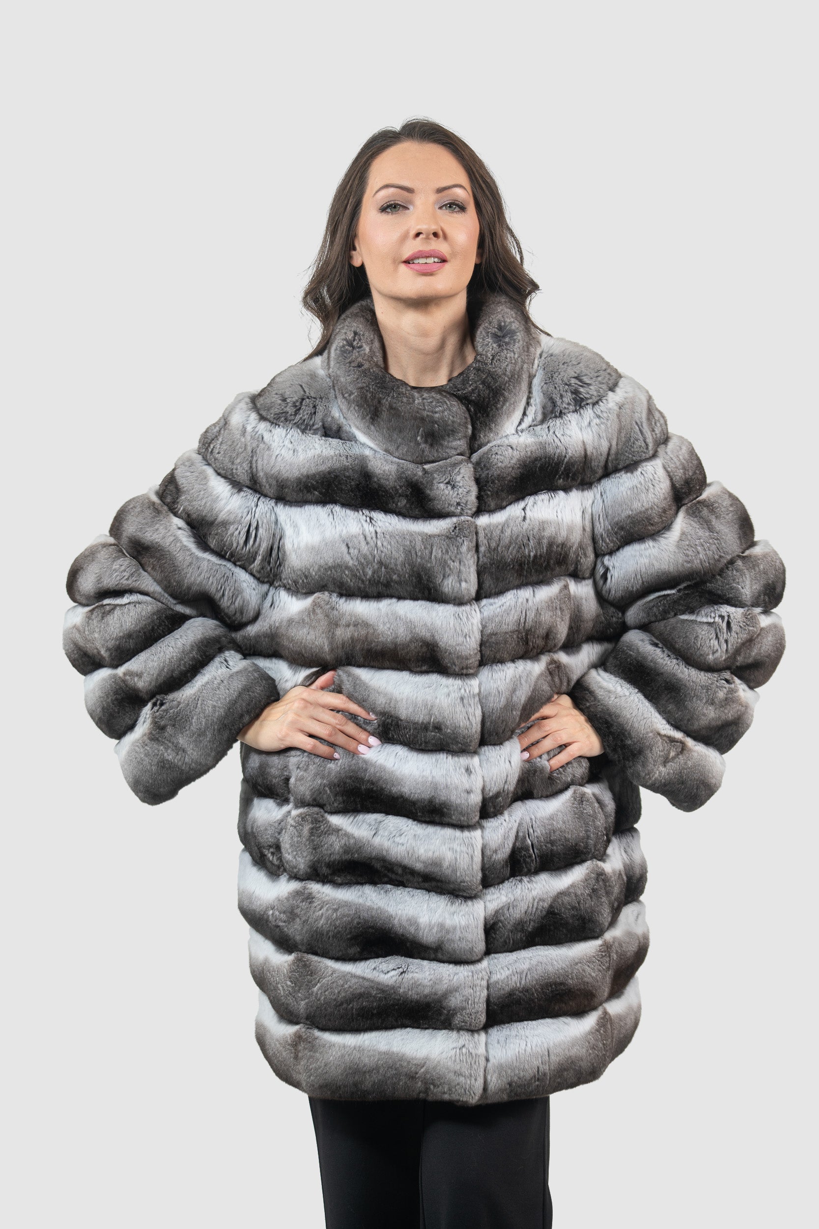 Chinchilla Half Coat with Stand Collar P/K13C530