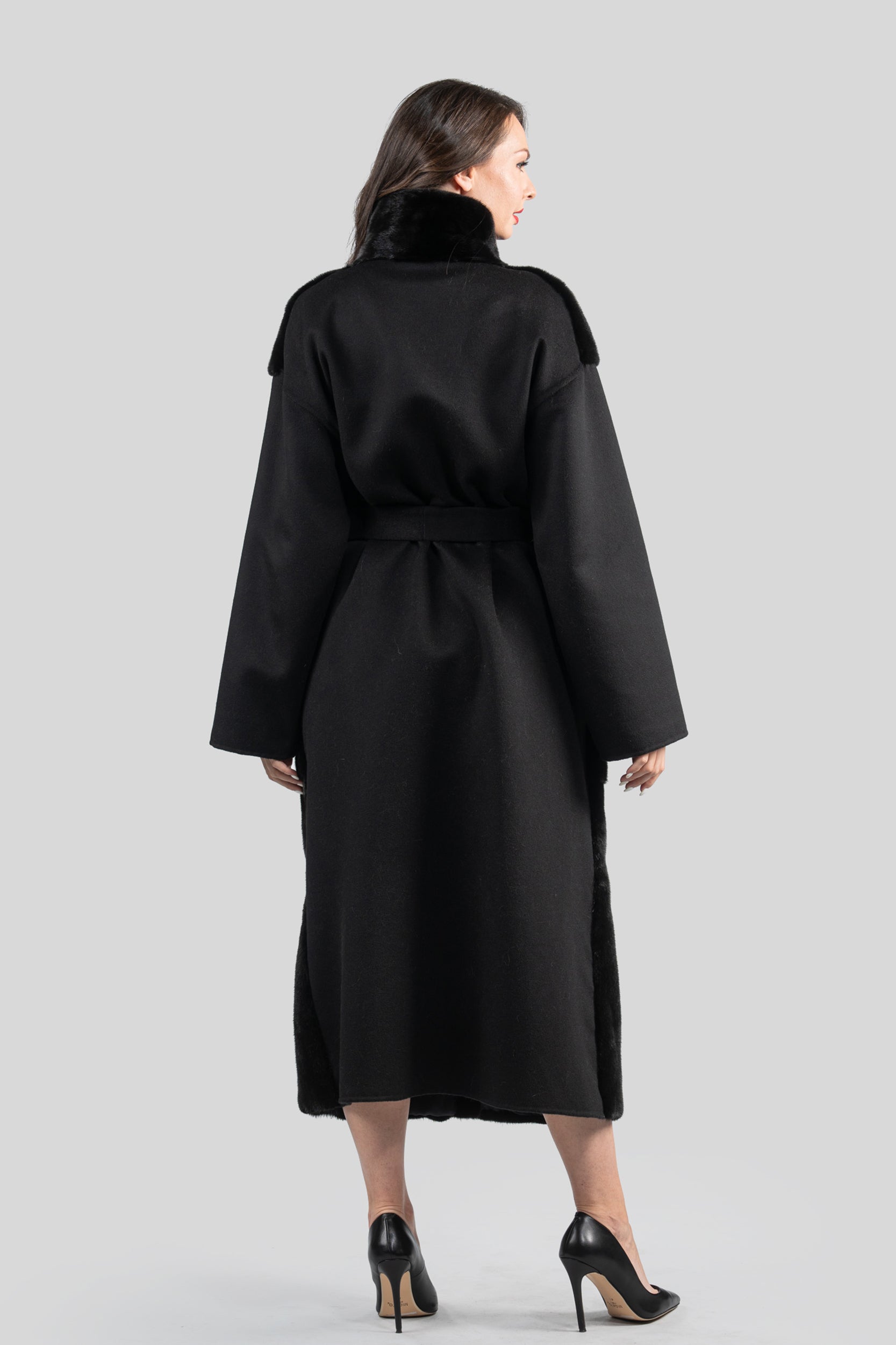 Black Cashmere Coat with Blackglama Mink Trim 22CA103