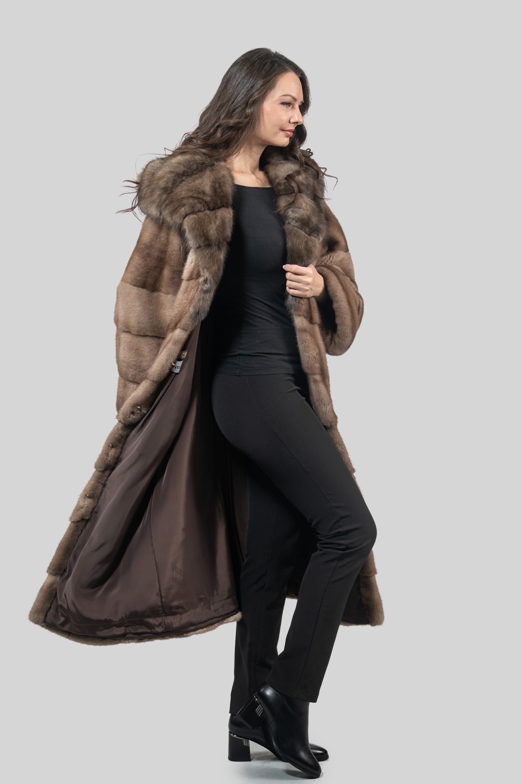 Pastel Mink Coat with Russian Sable Hood A/K13C850