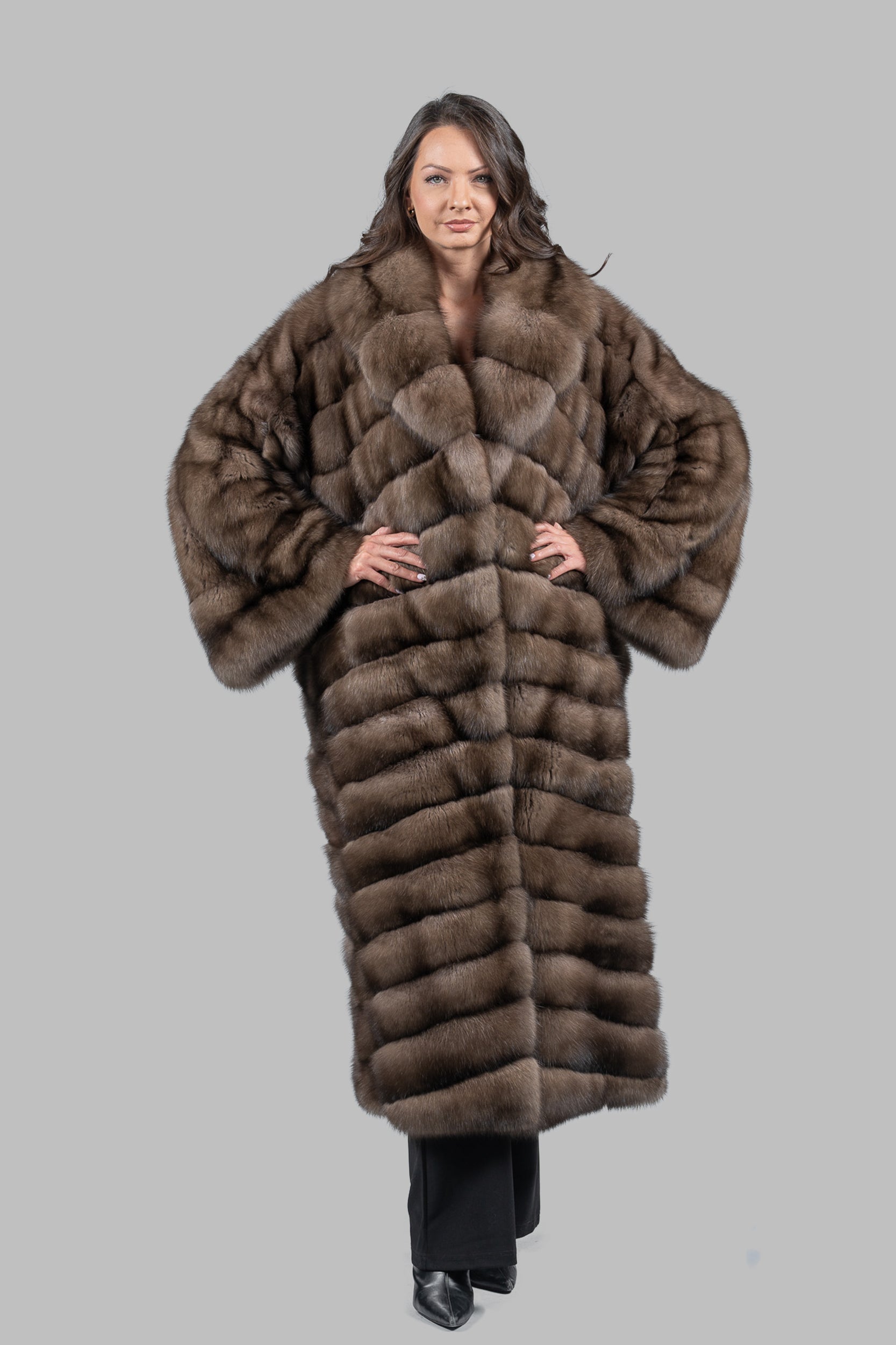 Graphite Sable Long Coat with Shawl Collar A/KI1793