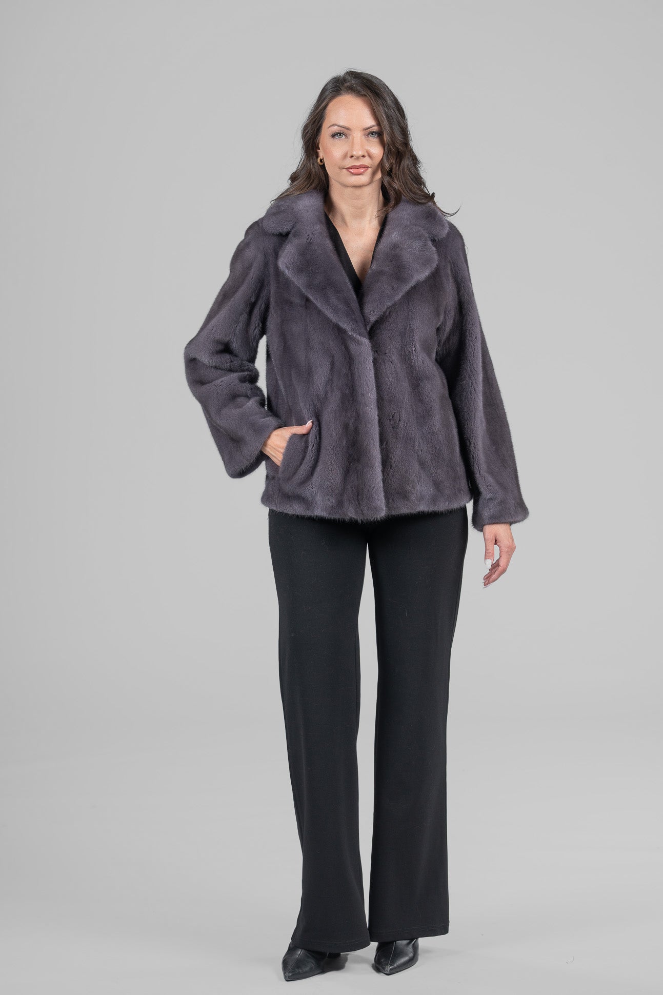 Grey Moon Mink Fur Jacket with Notch Collar L/O13C528s20