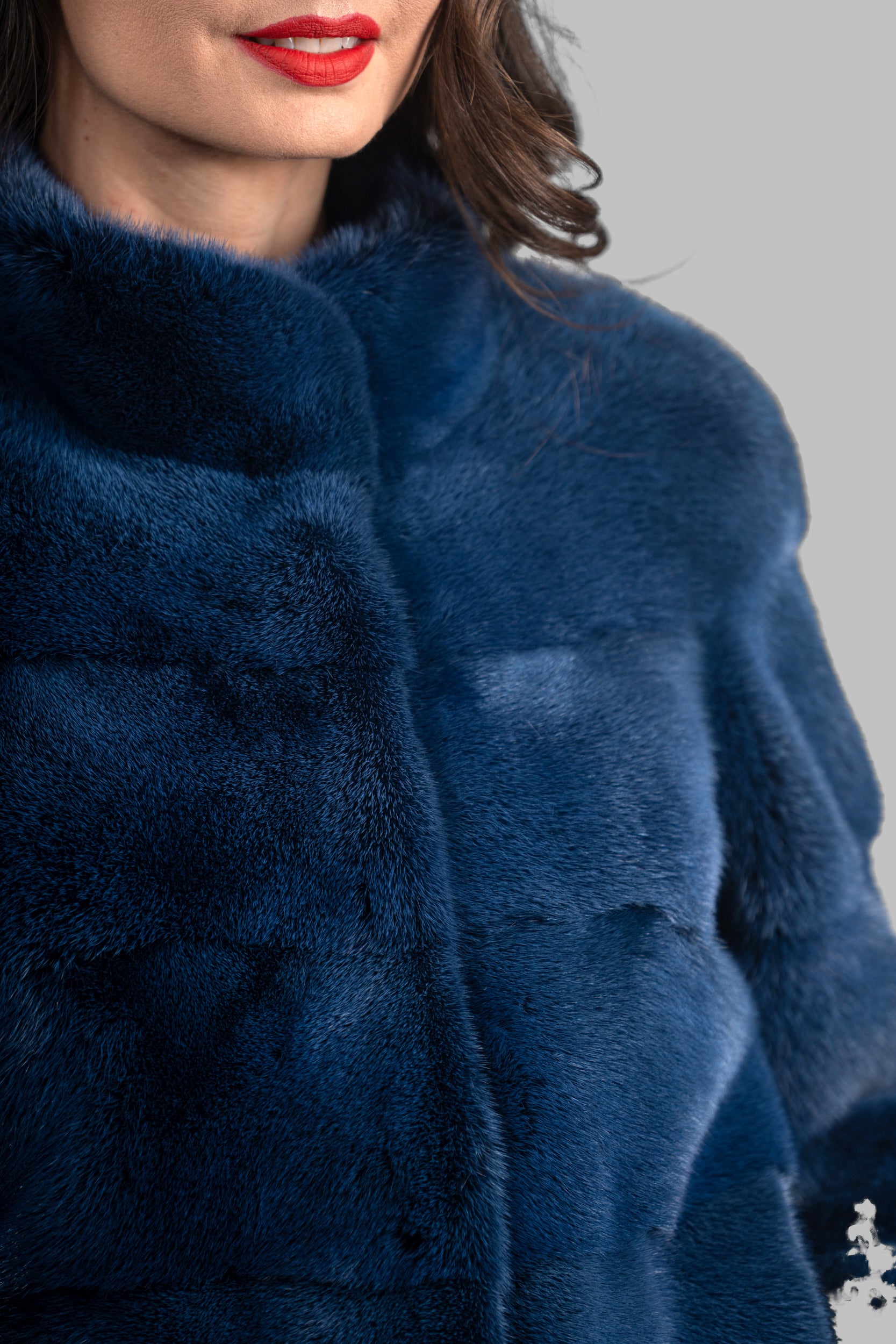 Blue Black Mink Jacket with Stand Collar P/K13C528