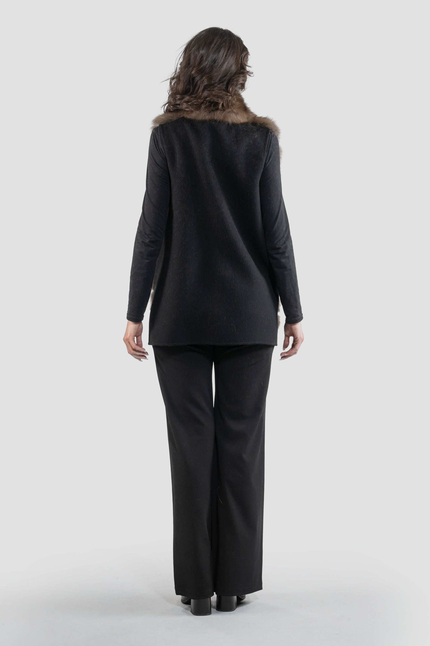 Black Cashmere Vest with Russian Sable Trim 17C8003