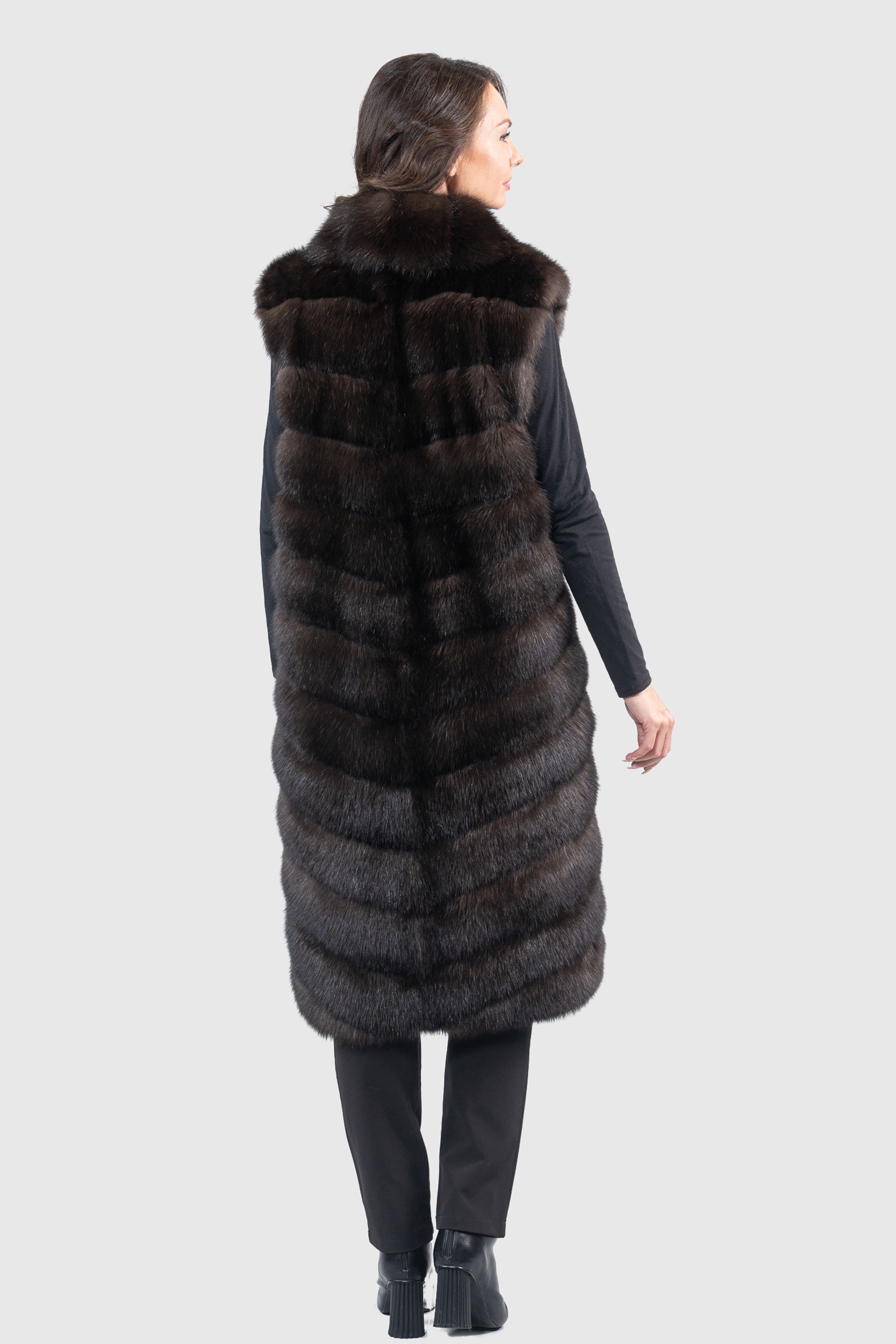 Reversible Dark Russian Sable Vest with Notch Collar V/K13C519C17