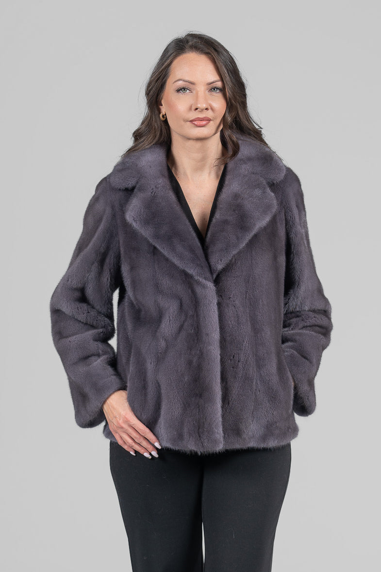 Grey Moon Mink Fur Jacket with Notch Collar L/O13C528s20